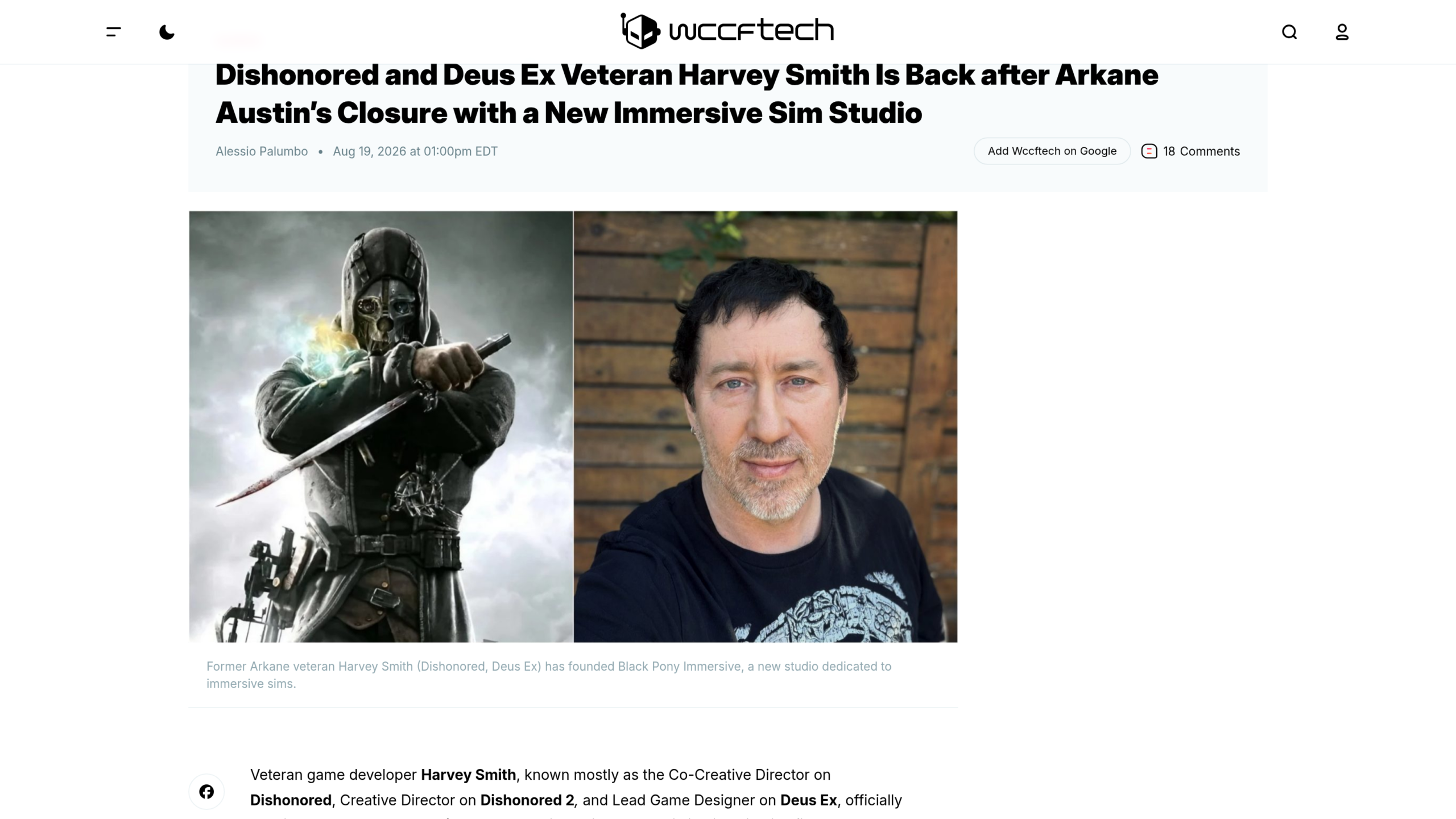Harvey Smith en portrait, aux côtés de Corvo de Dishonored