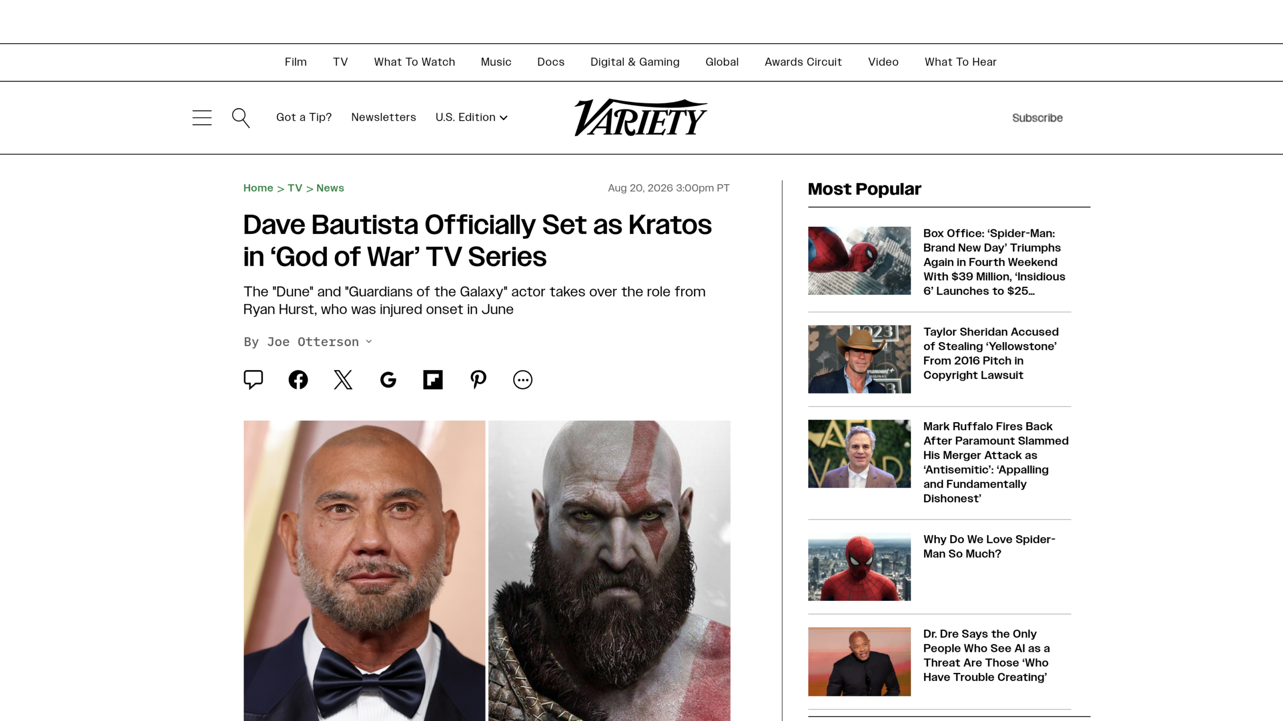 Bautista Kratos : Variety officialise le casting de Dave Bautista
