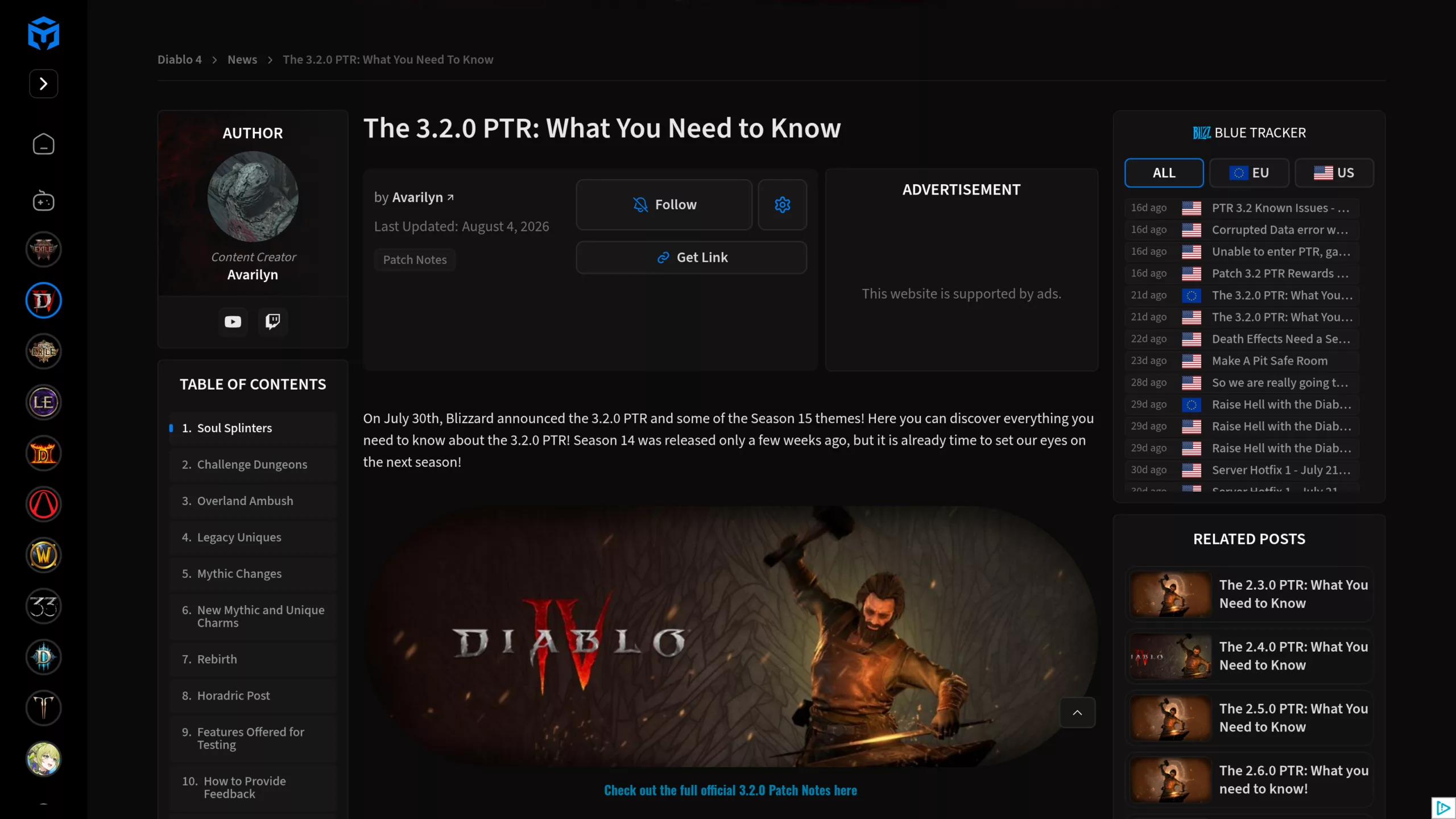 Guide du test public 3.2.0 sur Maxroll, les Soul Splinters en tête de sommaire