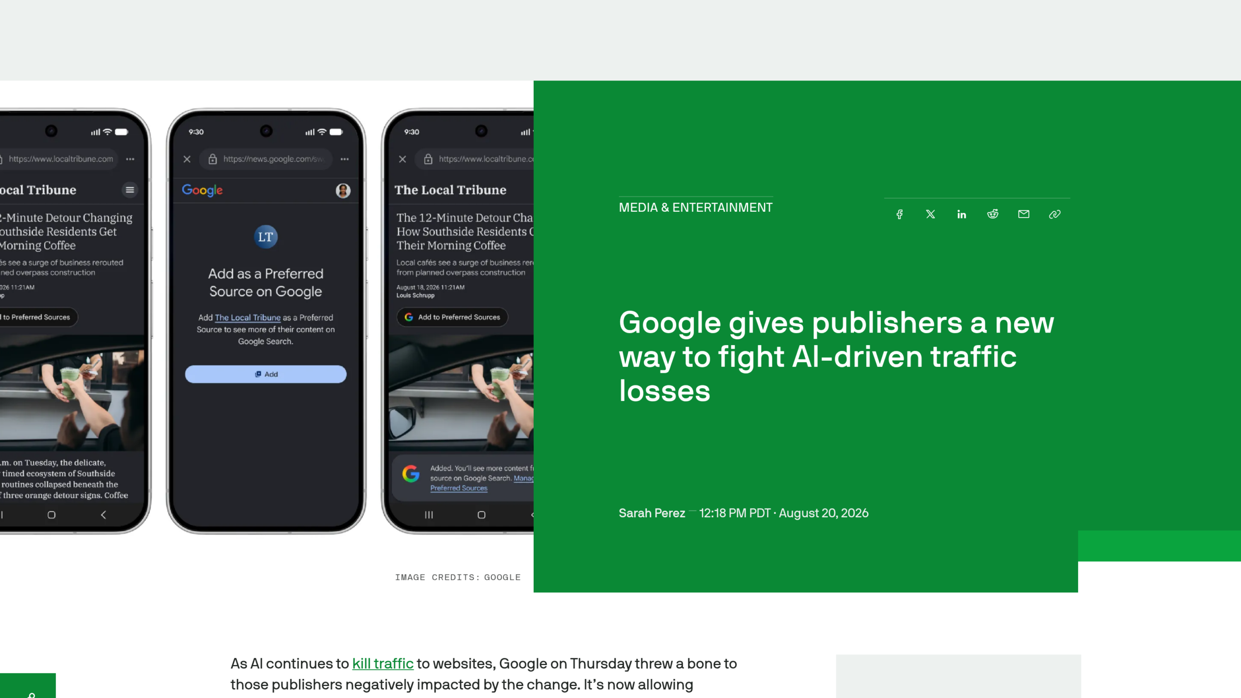 Sources préférées : le parcours du bouton Add as a Preferred Source sur mobile