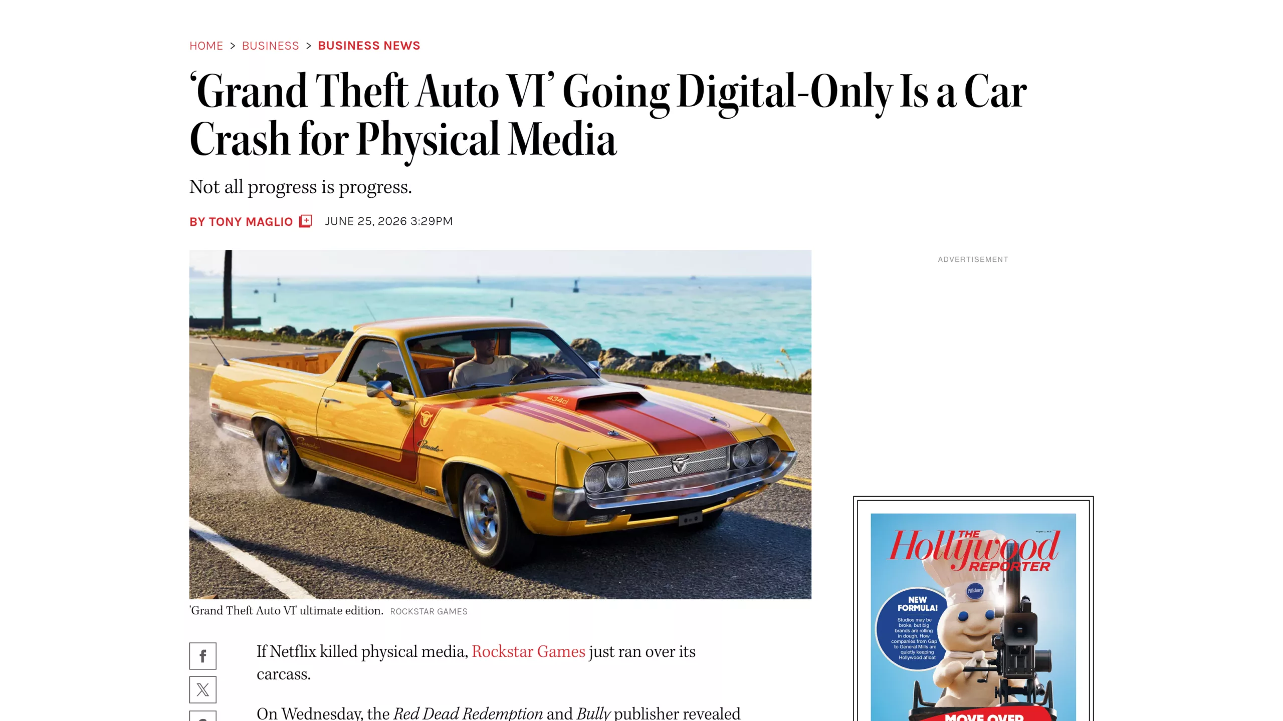 Article du Hollywood Reporter sur le passage de GTA 6 au tout dematerialise et ses consequences pour le support physique