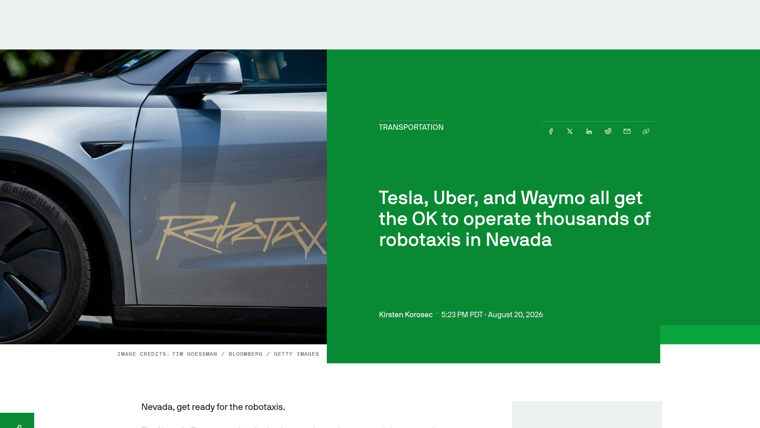 Robotaxis Las Vegas : un véhicule Tesla portant le marquage Robotaxi