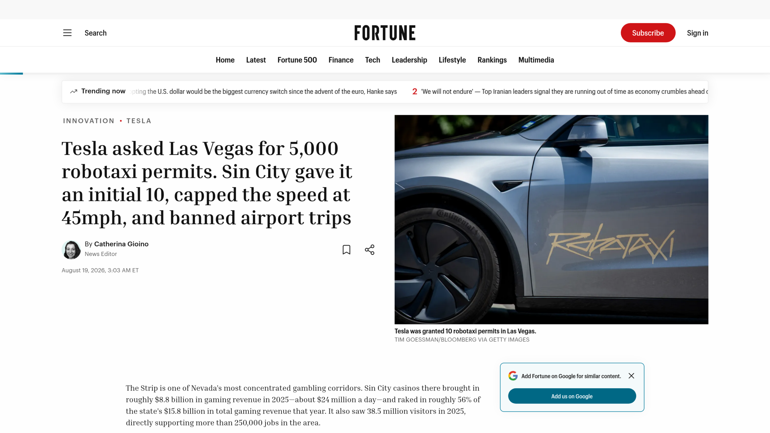 Robotaxis Las Vegas : les restrictions de vitesse et l'interdiction de l'aéroport