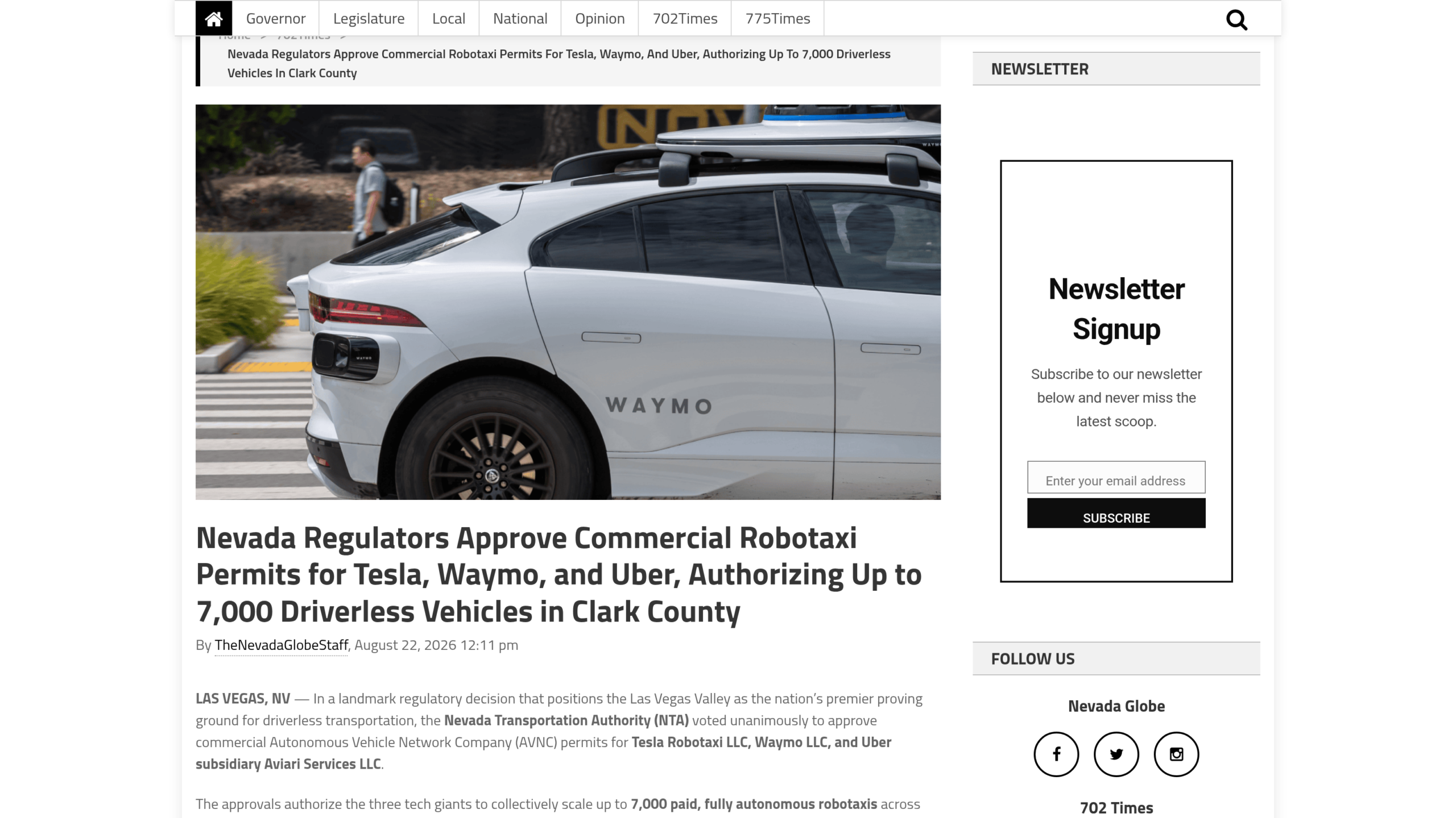 Robotaxis Las Vegas : la répartition des permis entre Tesla, Waymo et Uber