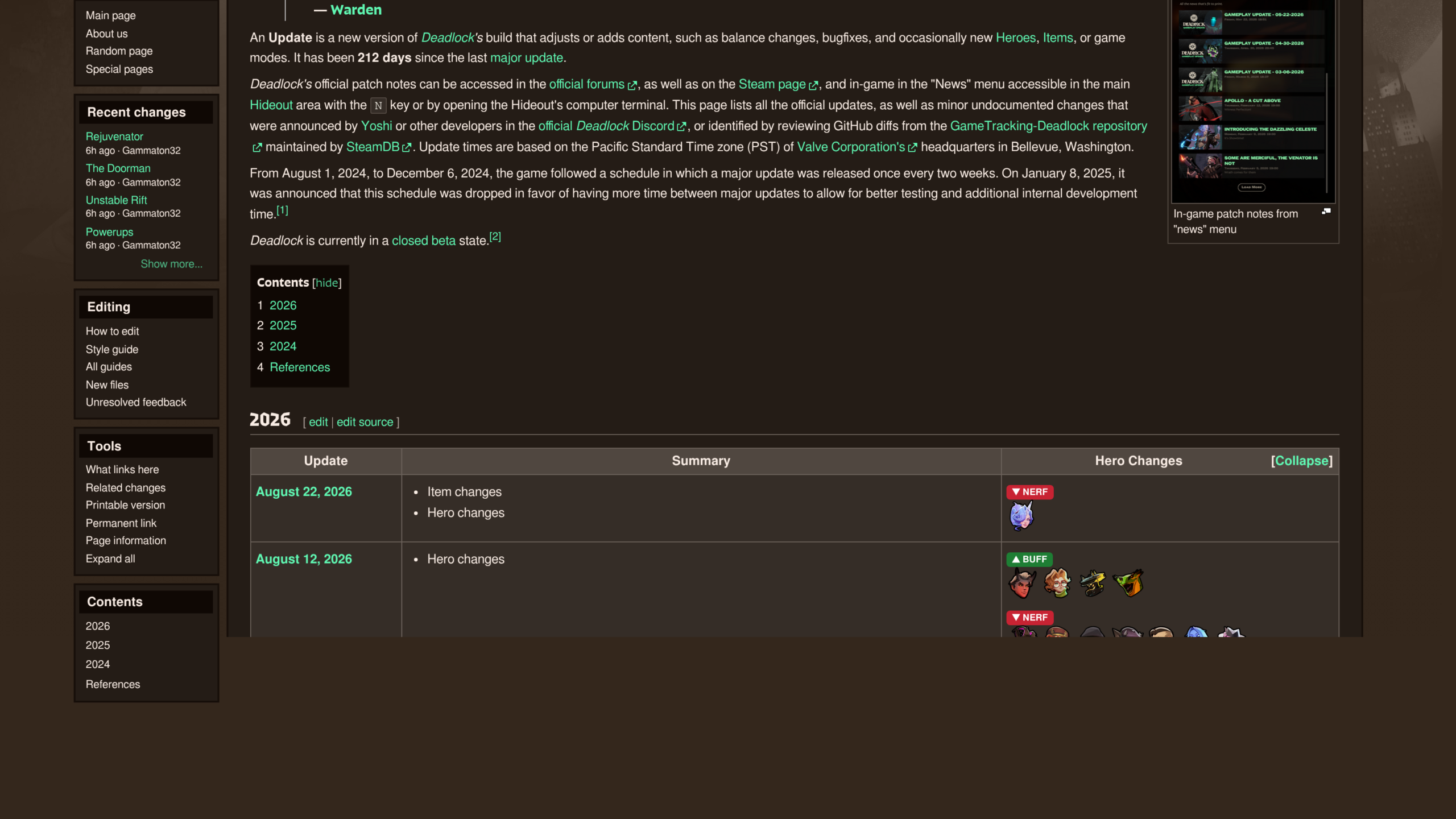 Patch Deadlock : le tableau des mises à jour 2026 sur le Deadlock Wiki