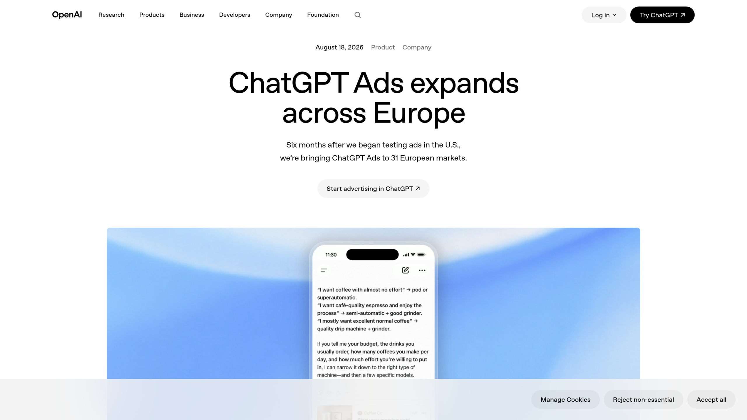 Publicités ChatGPT : l'annonce officielle du déploiement européen