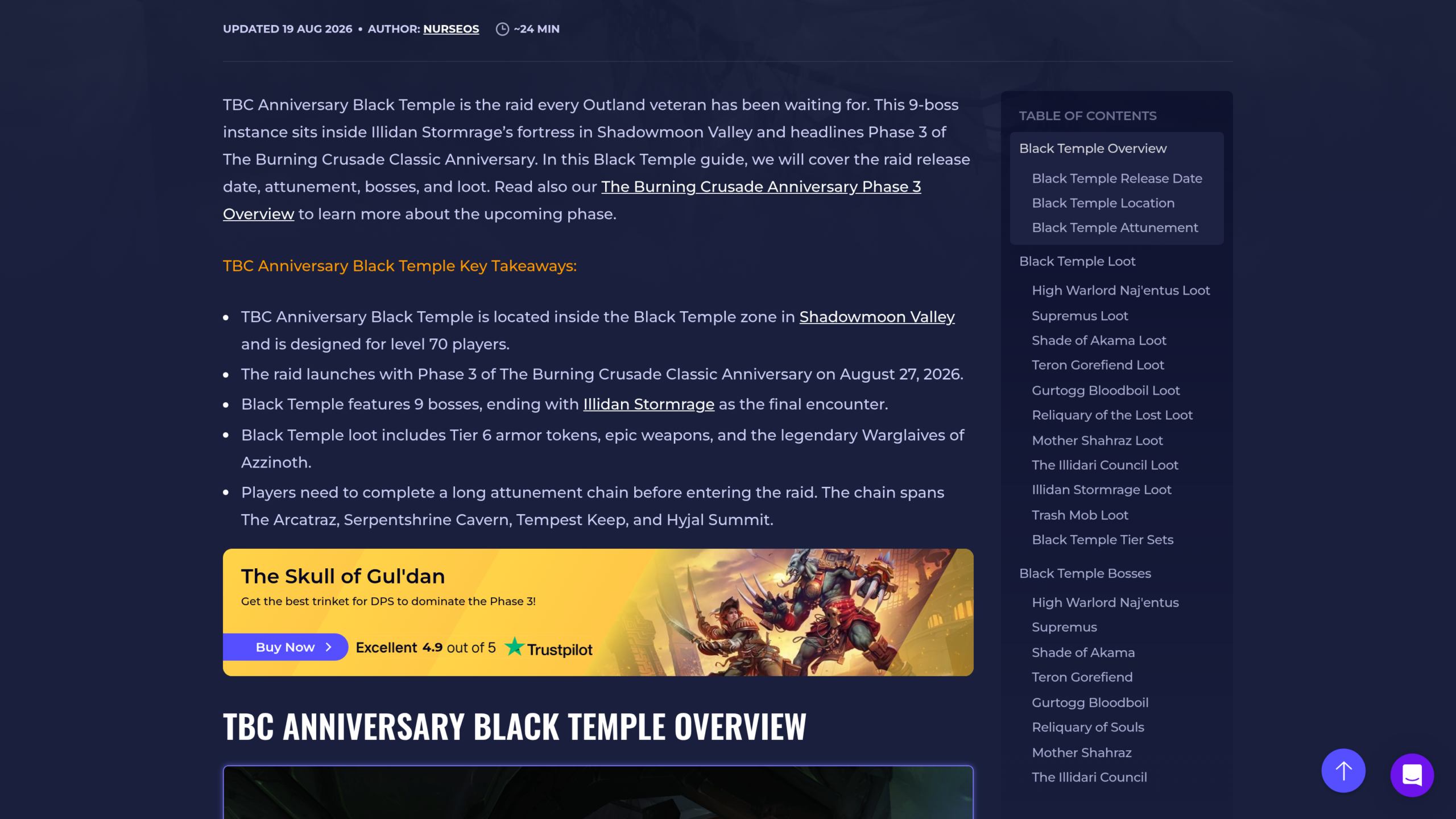 TBC Phase 3 : le récapitulatif du Temple noir, ses 9 boss et son butin