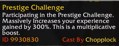 Infobulle du bonus d'expérience du Prestige Challenge