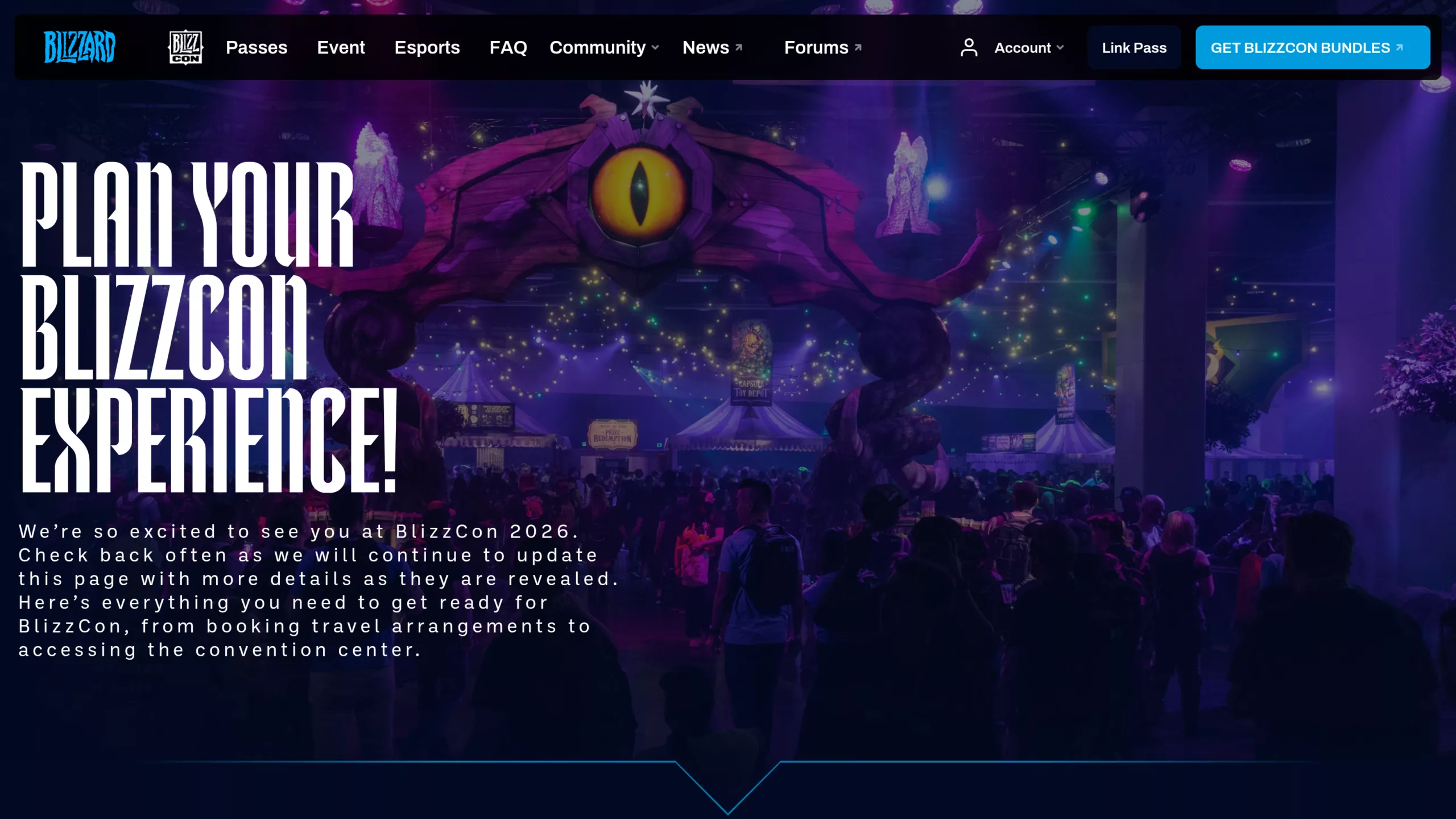 Page officielle de l'événement BlizzCon 2026 sur blizzcon.com