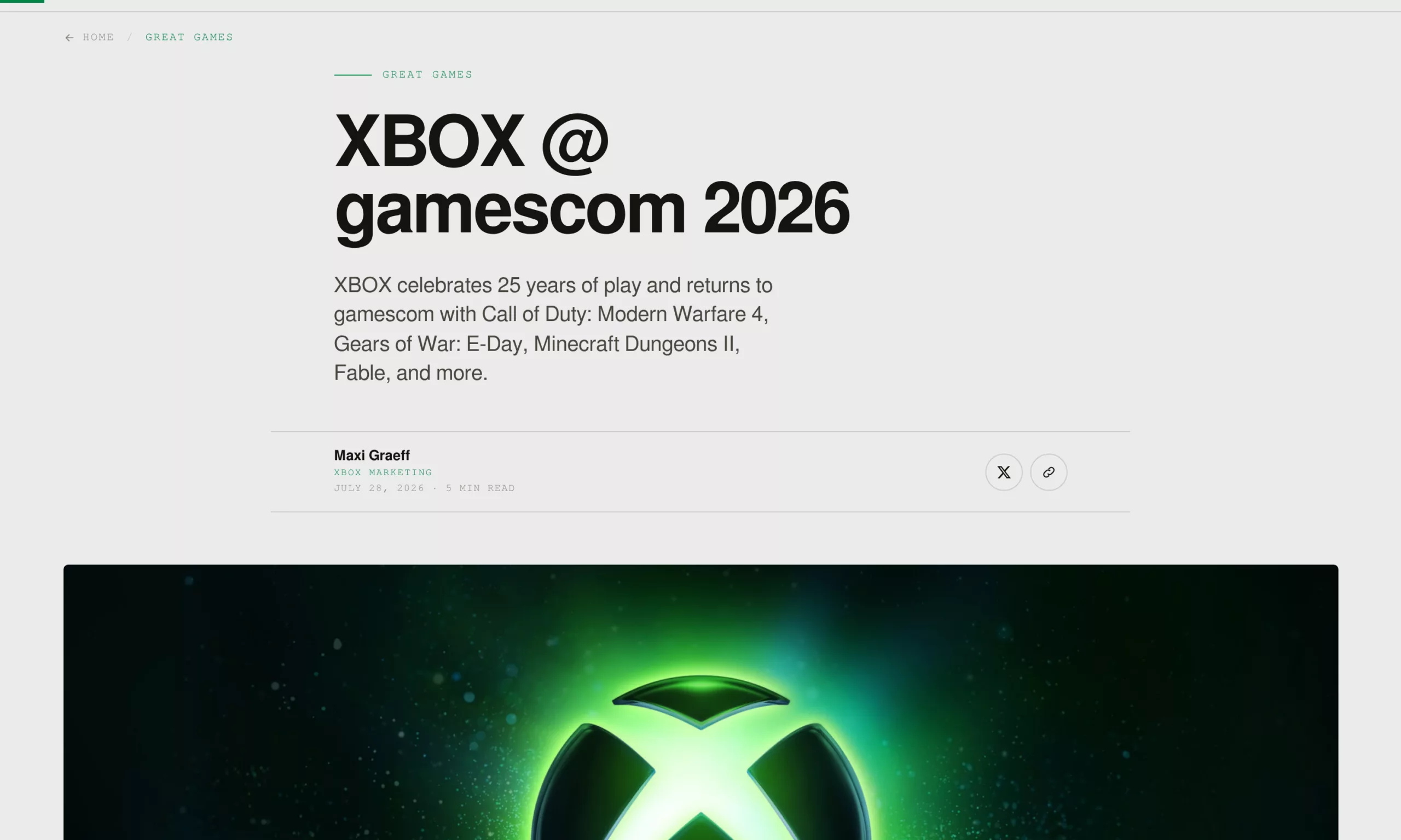 Annonce officielle XBOX @ gamescom 2026 sur Xbox Wire