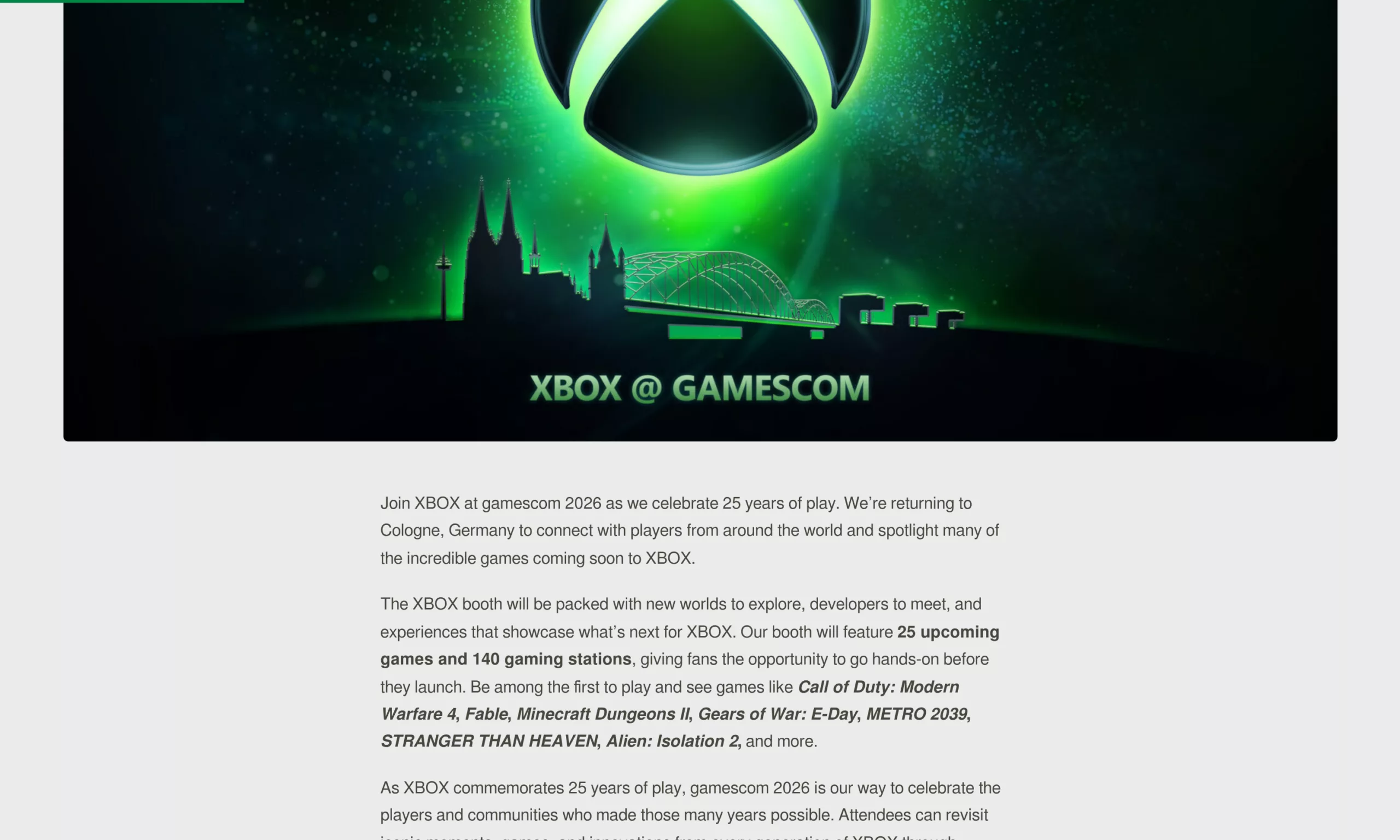 Le paragraphe officiel confirmant 25 jeux et 140 postes de jeu