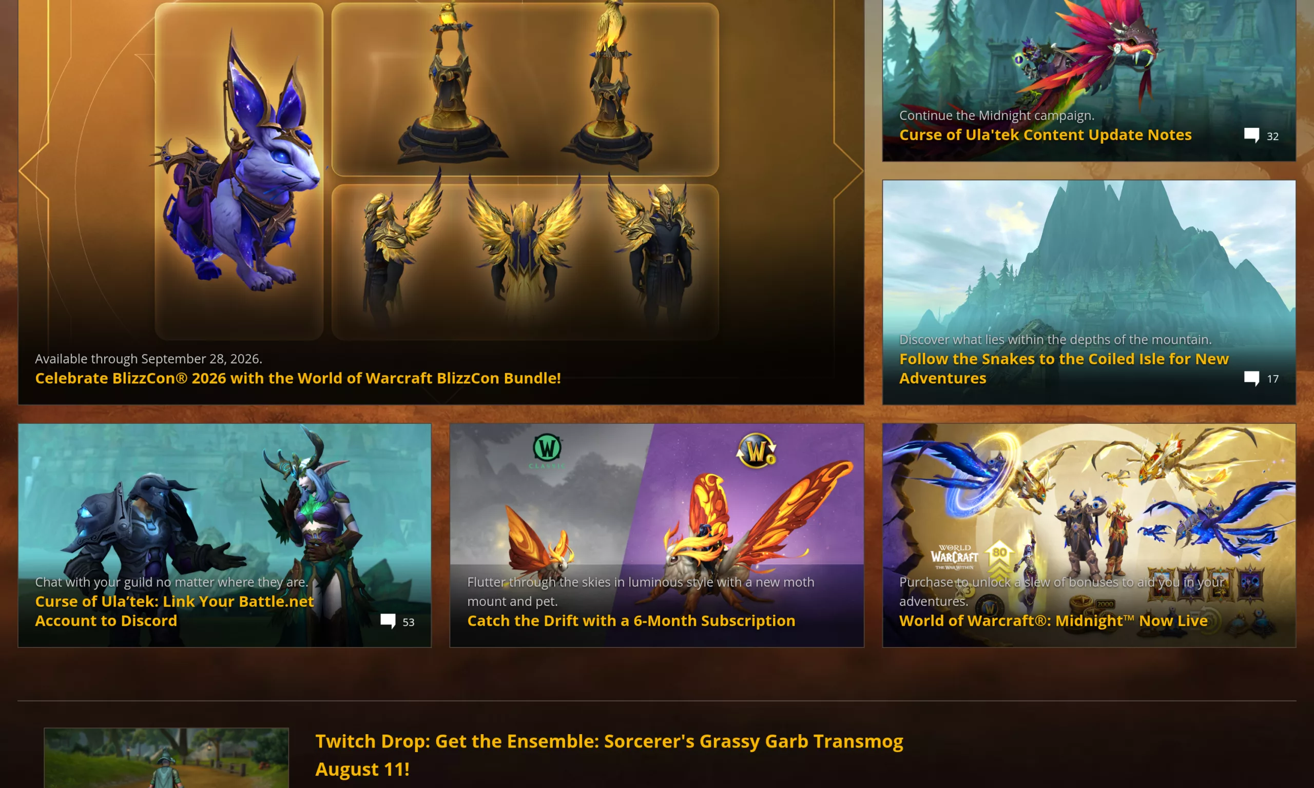 Page officielle des actualités de World of Warcraft annonçant la Malédiction d'Ula'tek