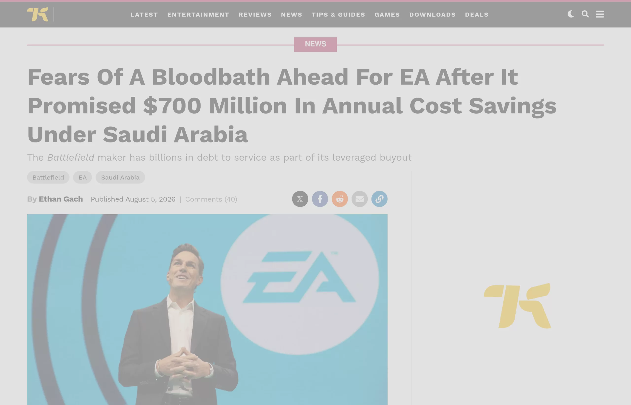 Titre Kotaku : craintes d'un bain de sang chez EA après l'annonce de 700 millions de dollars d'économies annuelles sous pavillon saoudien