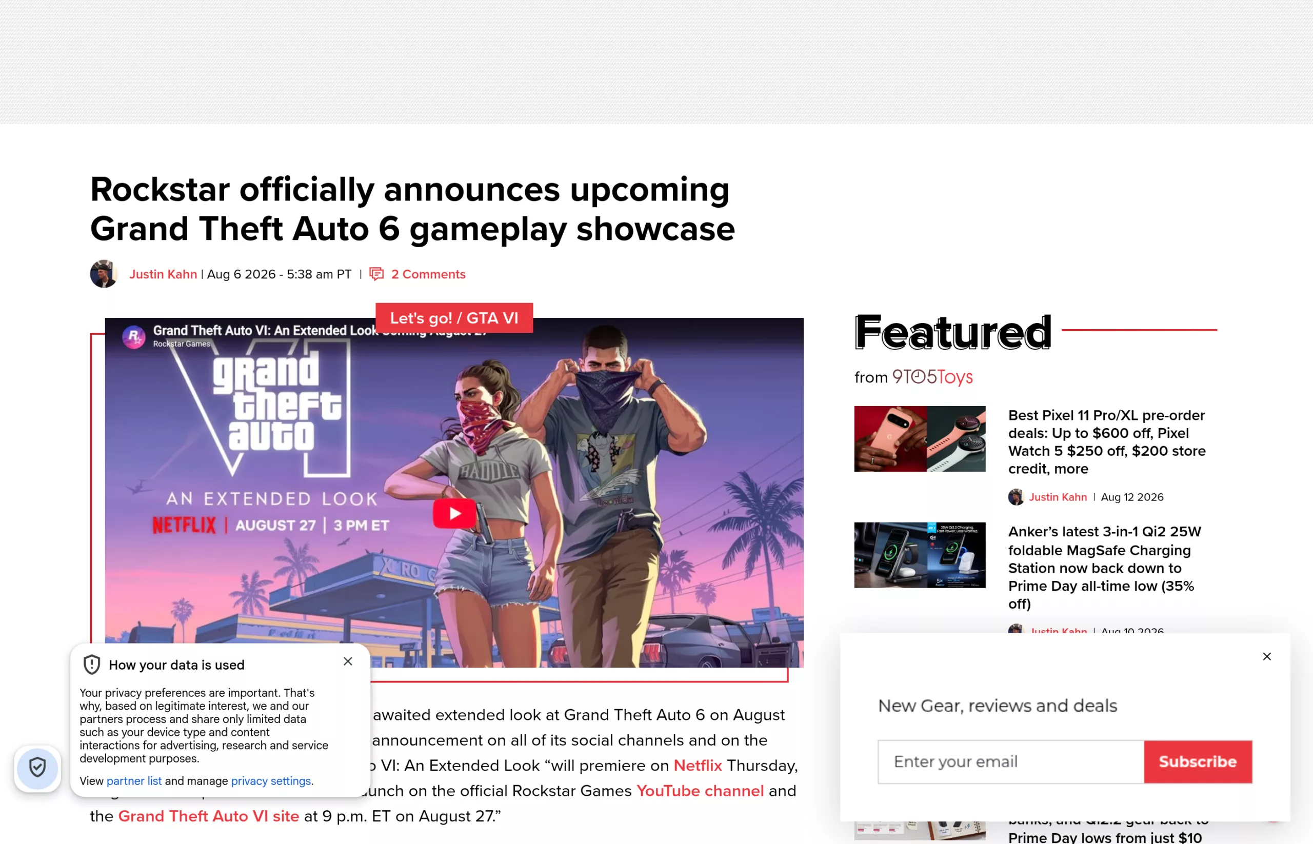 Article 9to5Toys annonçant la diffusion Netflix de GTA 6: An Extended Look