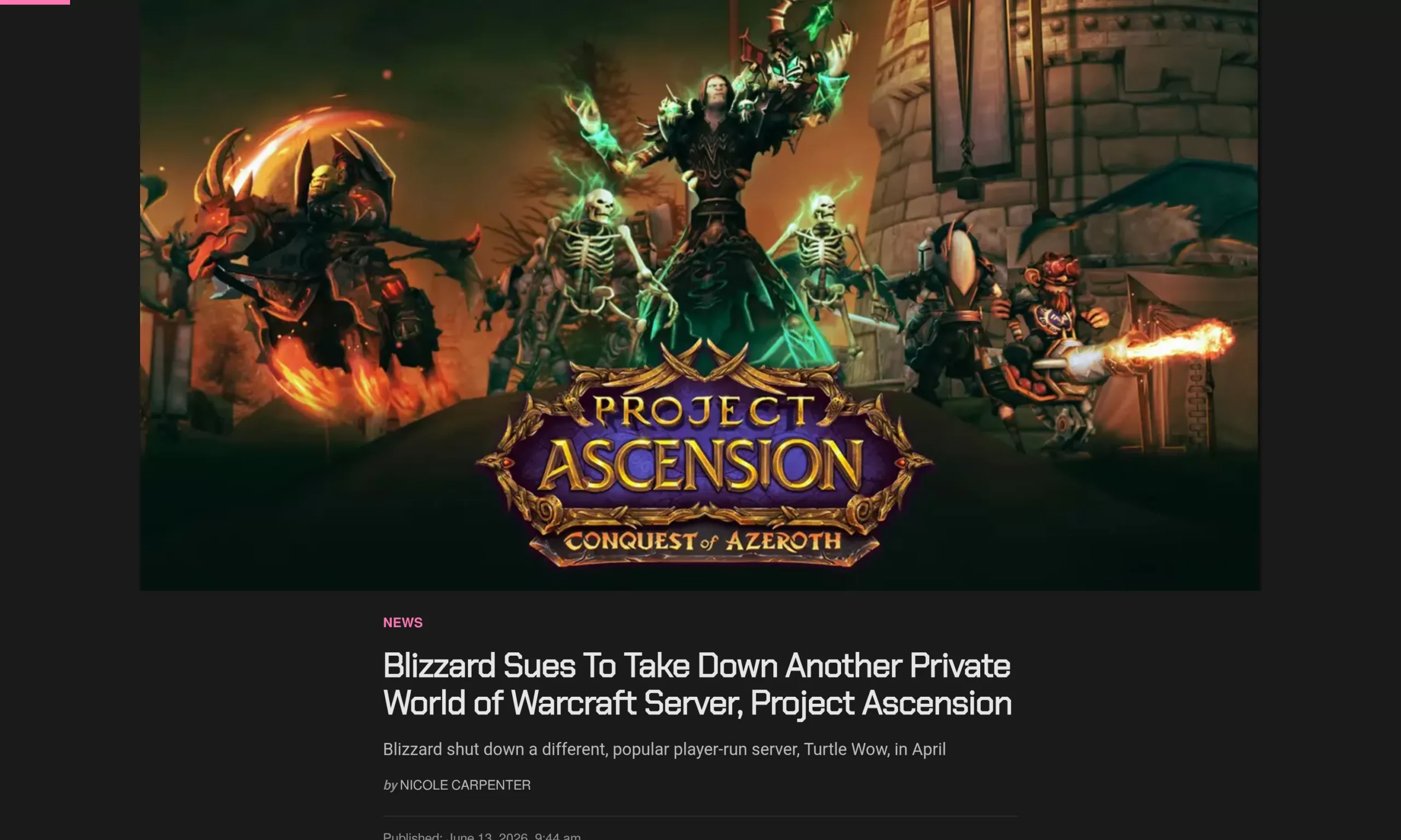Blizzard poursuit Project Ascension en justice, visuel officiel Project Ascension Conquest of Azeroth