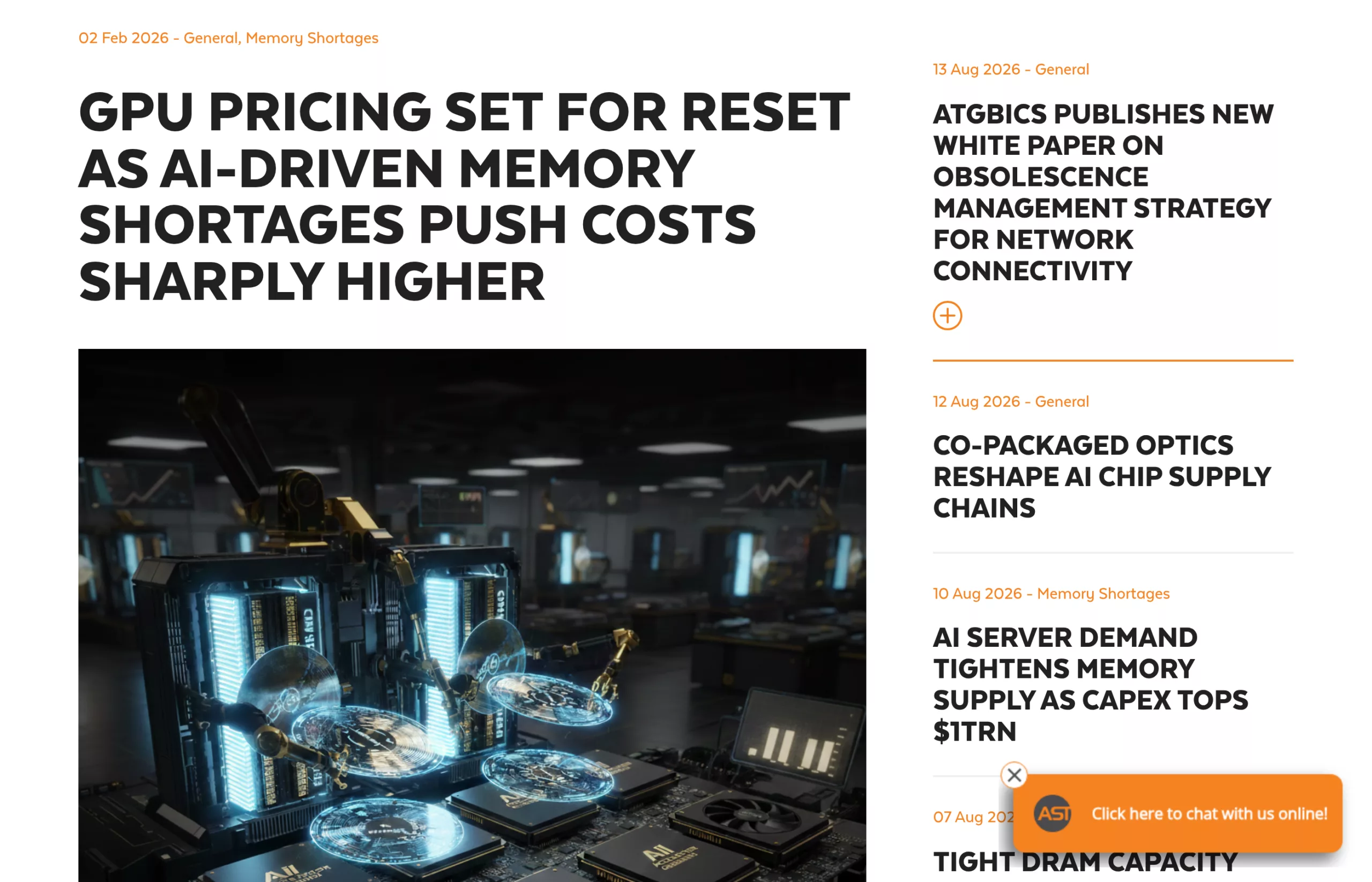Article announcing a reset of GPU prices driven by AI-related memory shortages