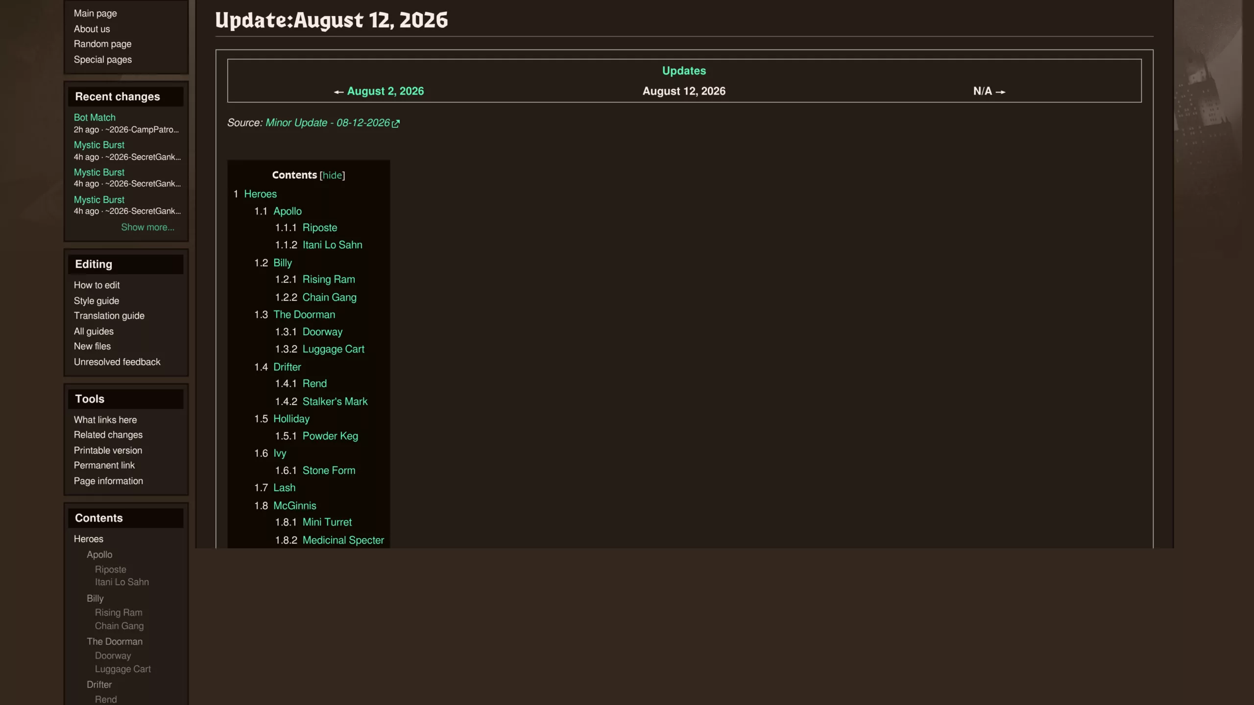 Sommaire du patch du 12 août sur le wiki Deadlock