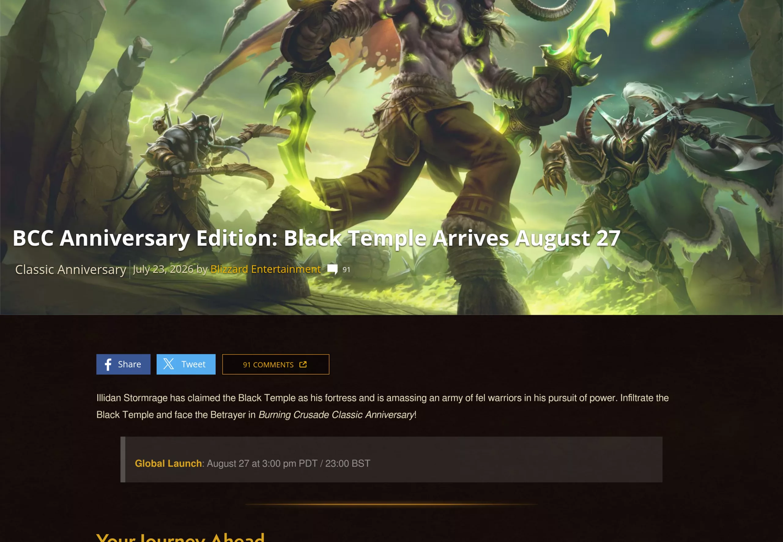 Annonce officielle Blizzard de l'ouverture du Temple noir le 27 août 2026