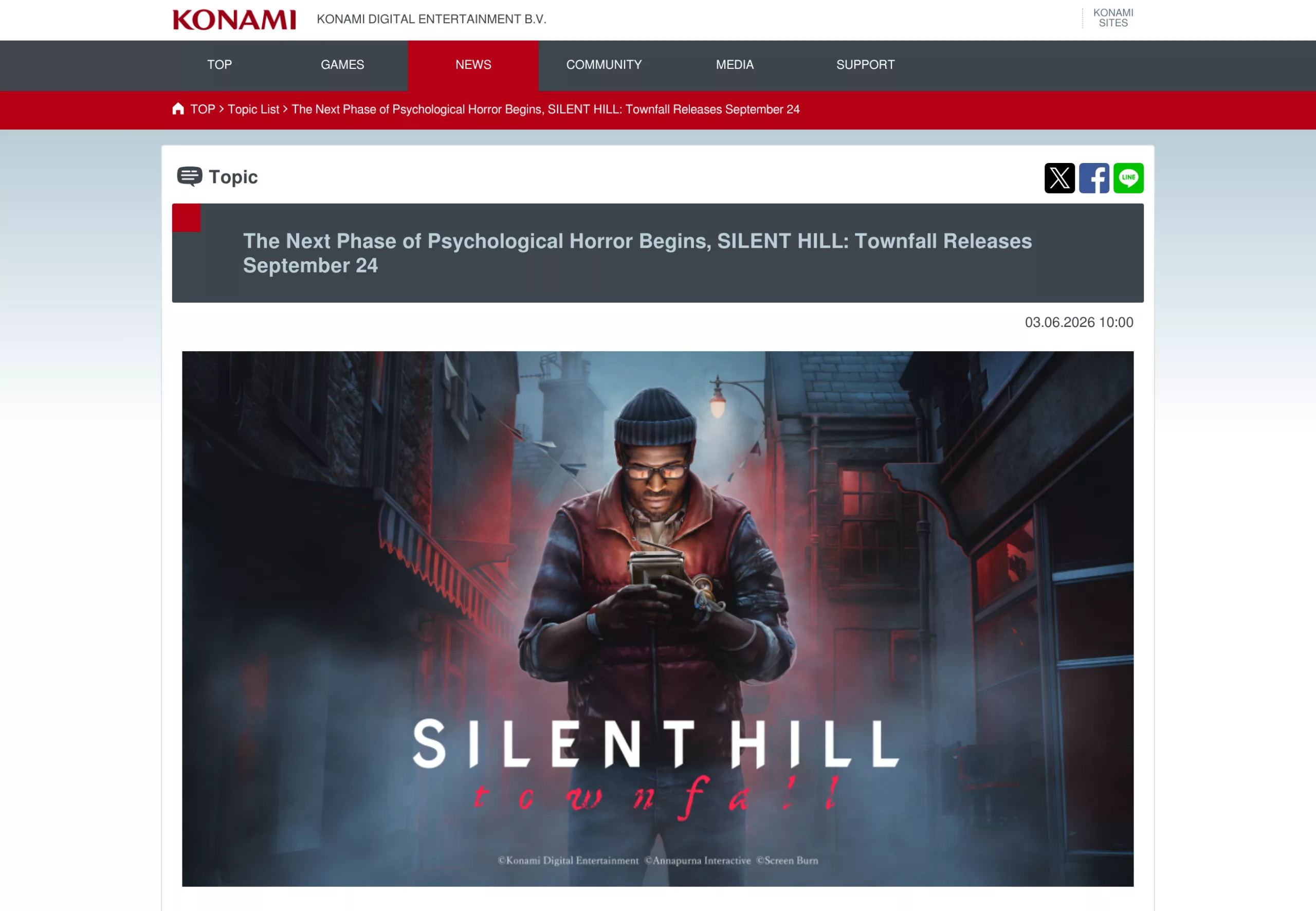 Annonce officielle Konami de la date de sortie de Silent Hill Townfall le 24 septembre