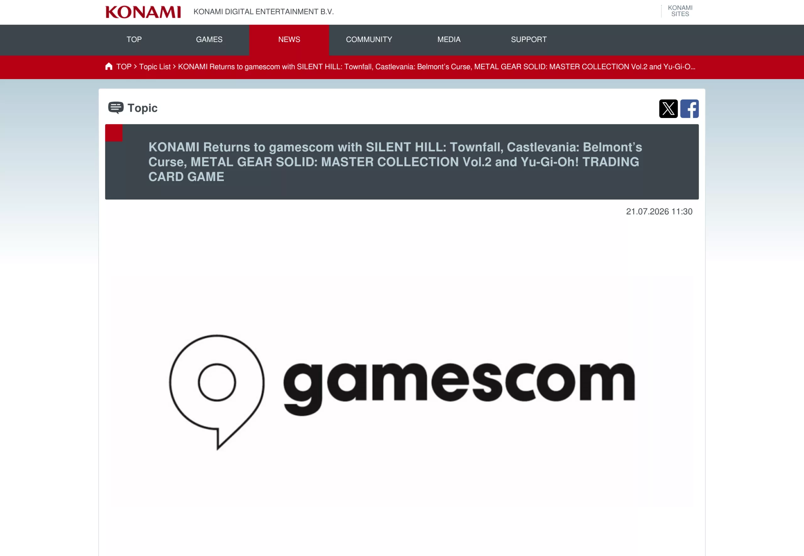 Annonce de la présence de Konami à la gamescom 2026 avec Silent Hill Townfall
