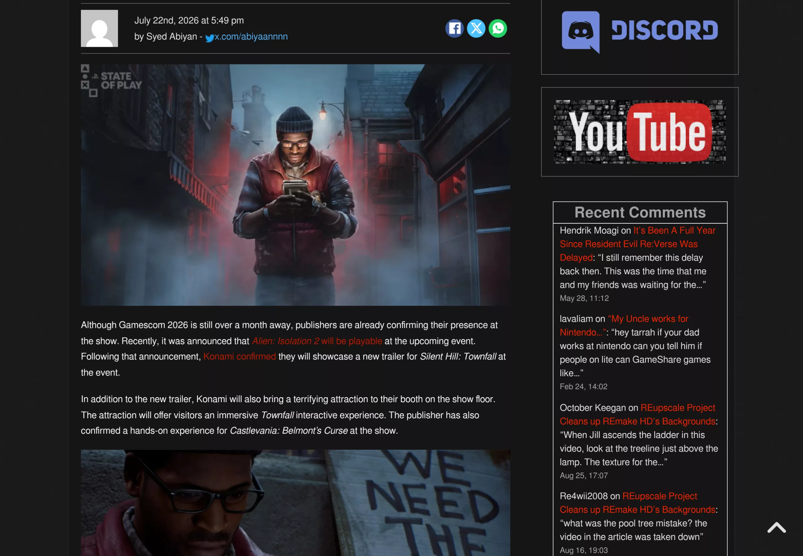 Confirmation du trailer Silent Hill Townfall pour l'Opening Night Live de la gamescom