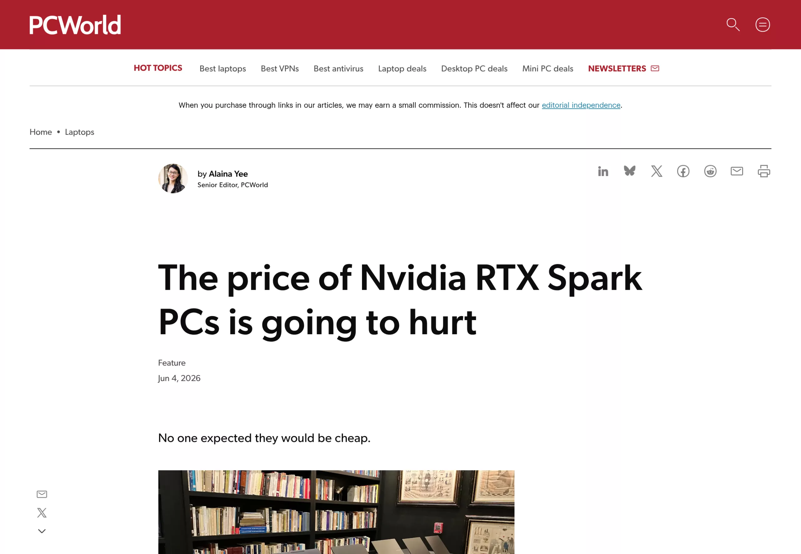 Article de PCWorld sur le prix des ordinateurs RTX Spark