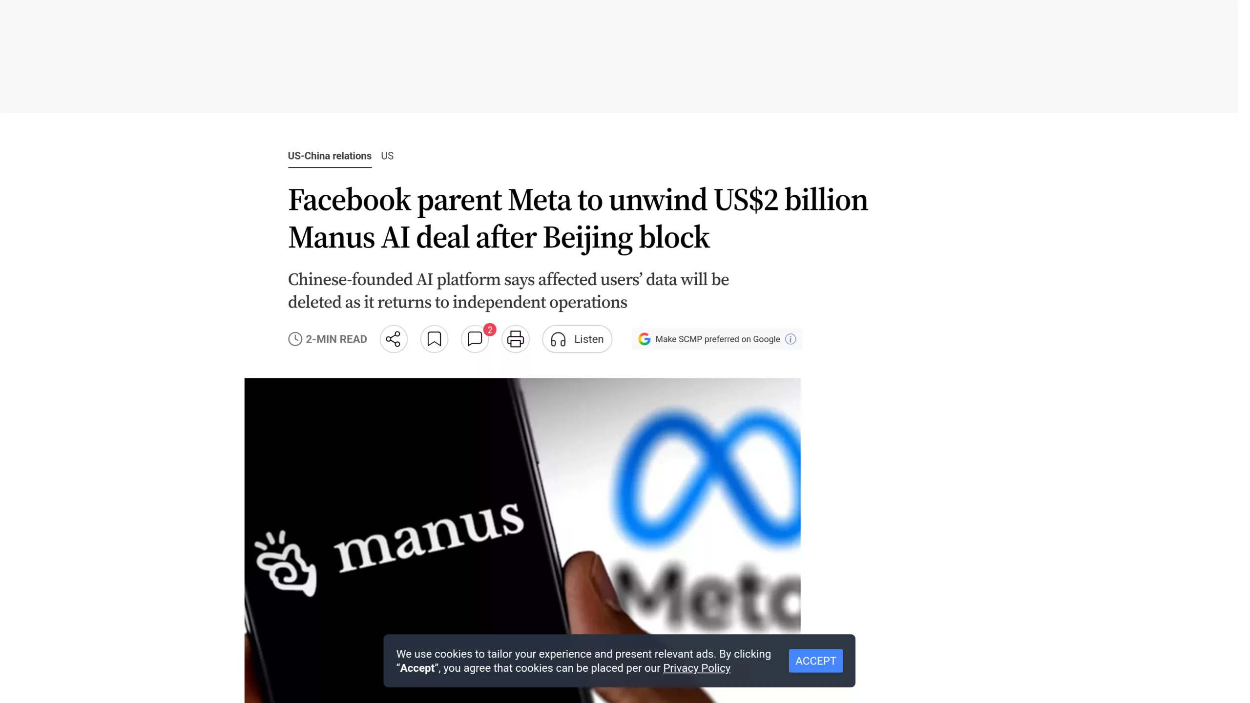 Article du South China Morning Post sur l'annulation du rachat
