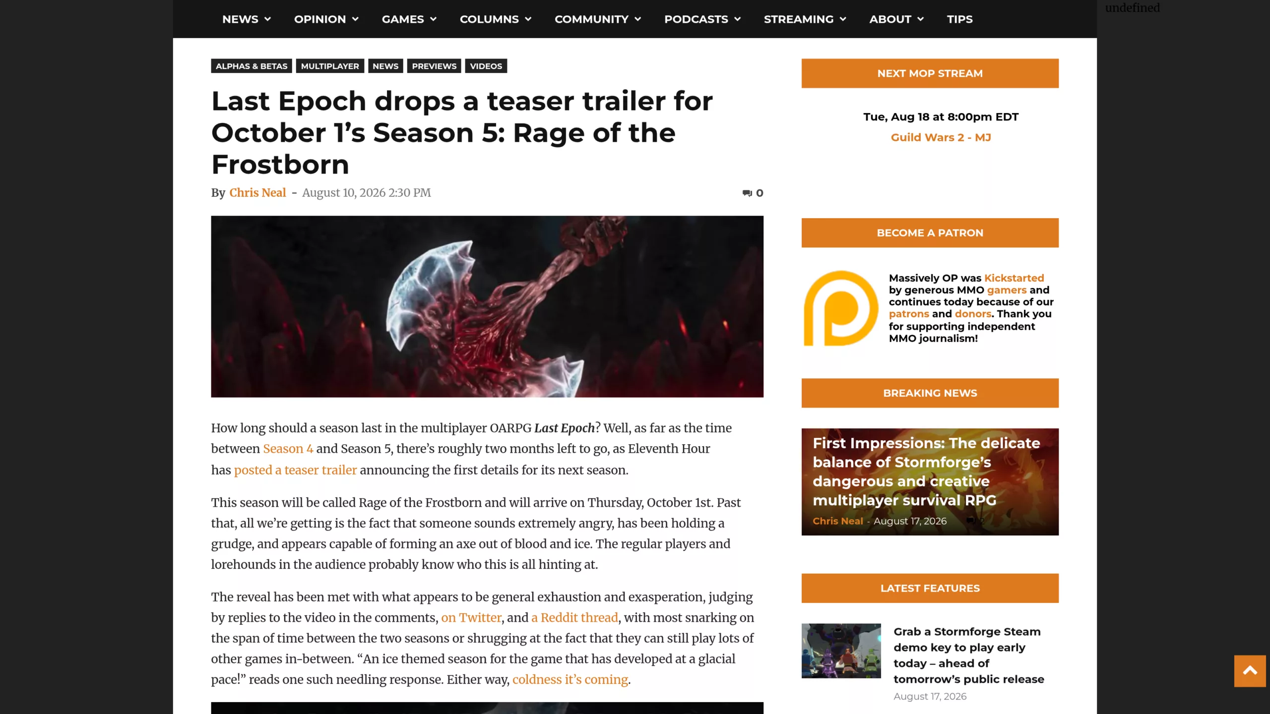 Article Massively Overpowered sur le teaser de la saison 5