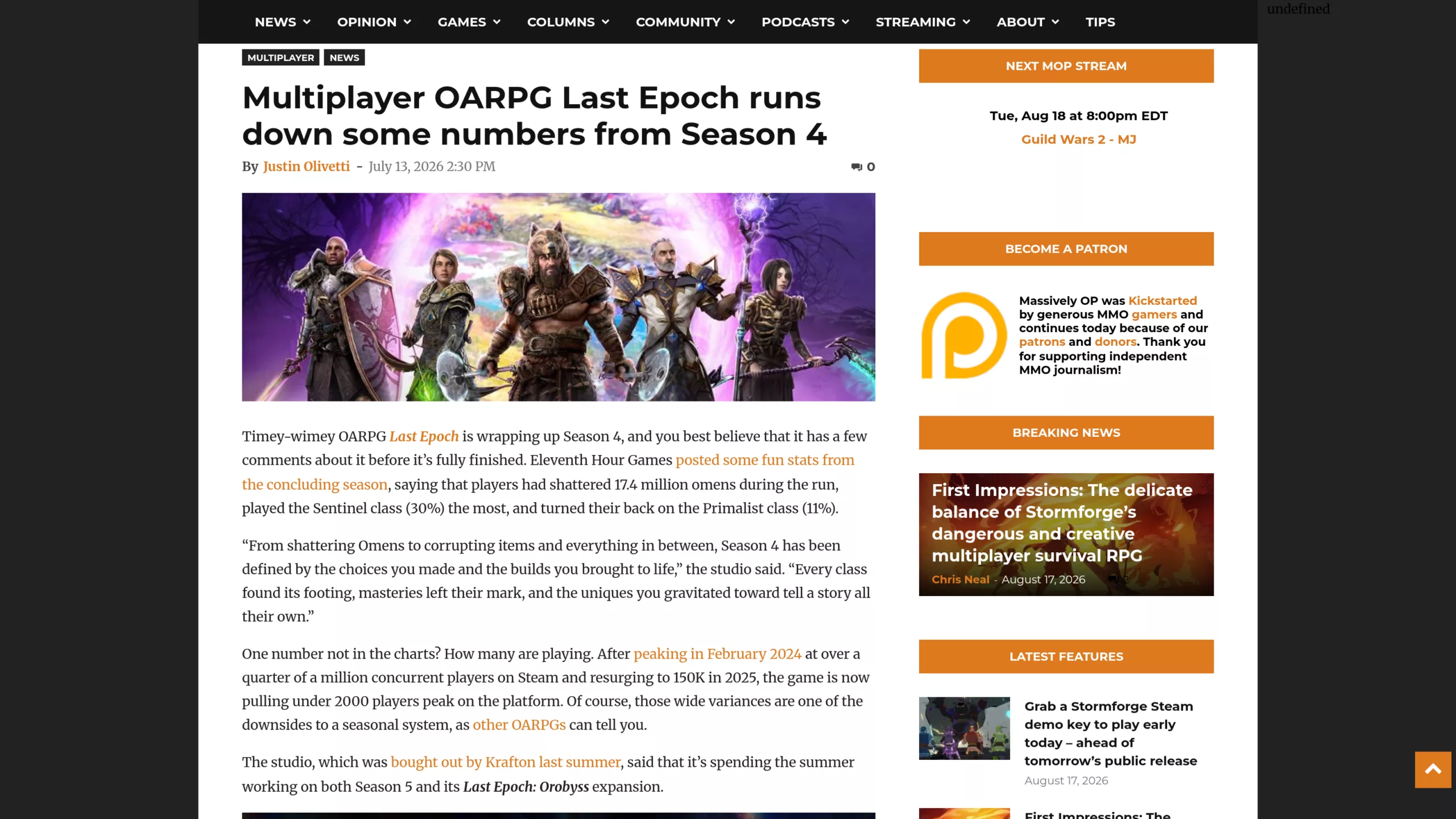 Bilan chiffré de la saison 4 de Last Epoch