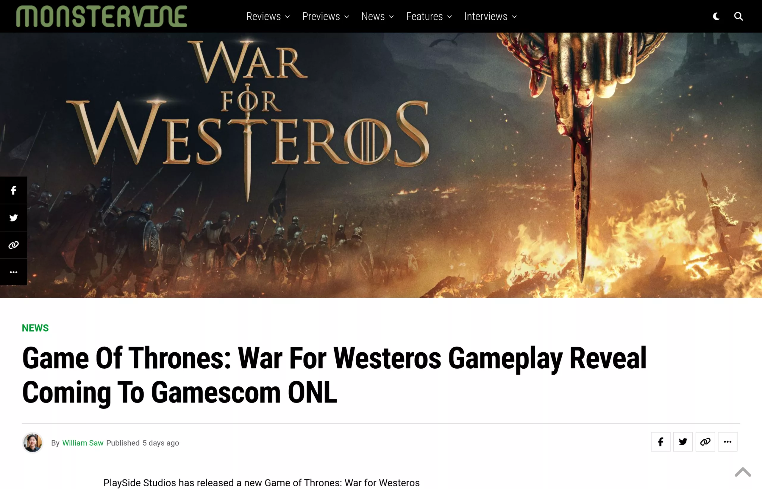 Annonce de la révélation gameplay de War for Westeros