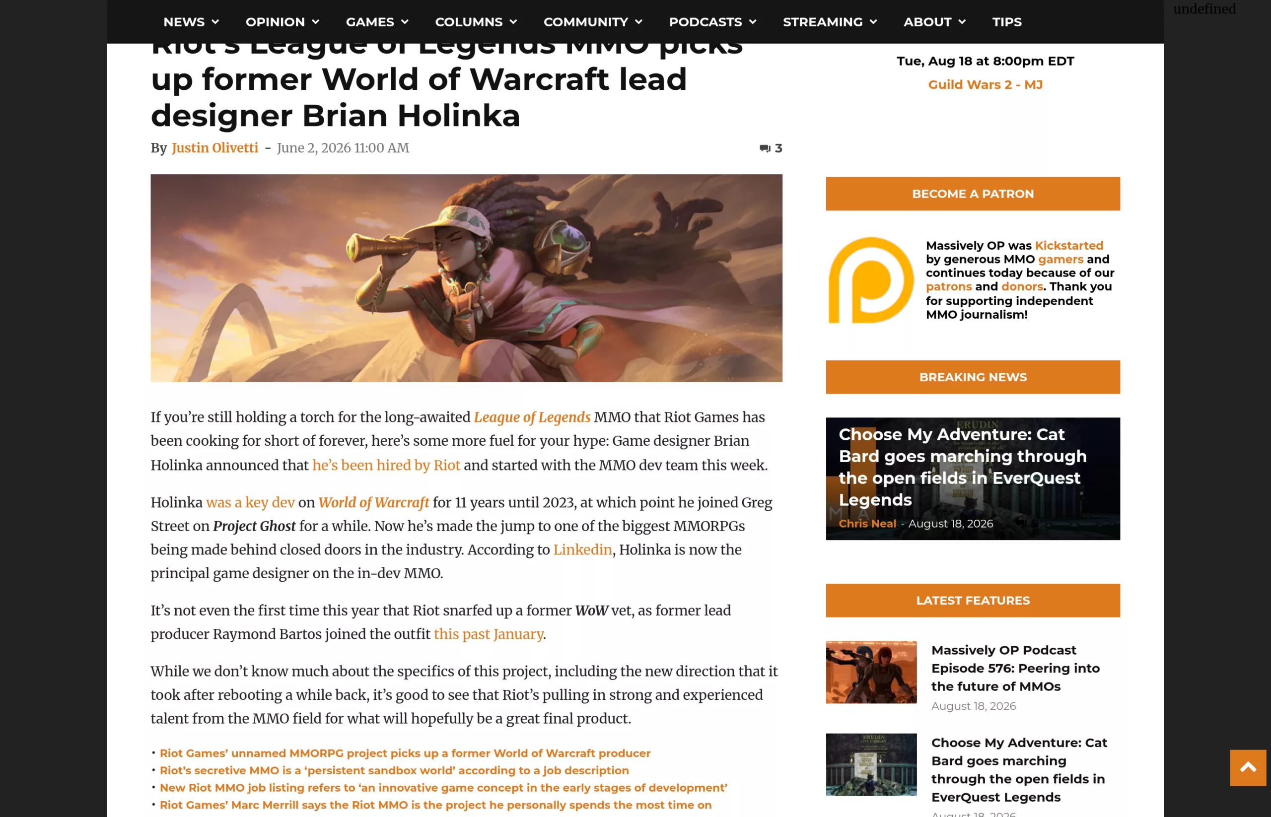 Annonce de l'arrivée de Brian Holinka chez Riot