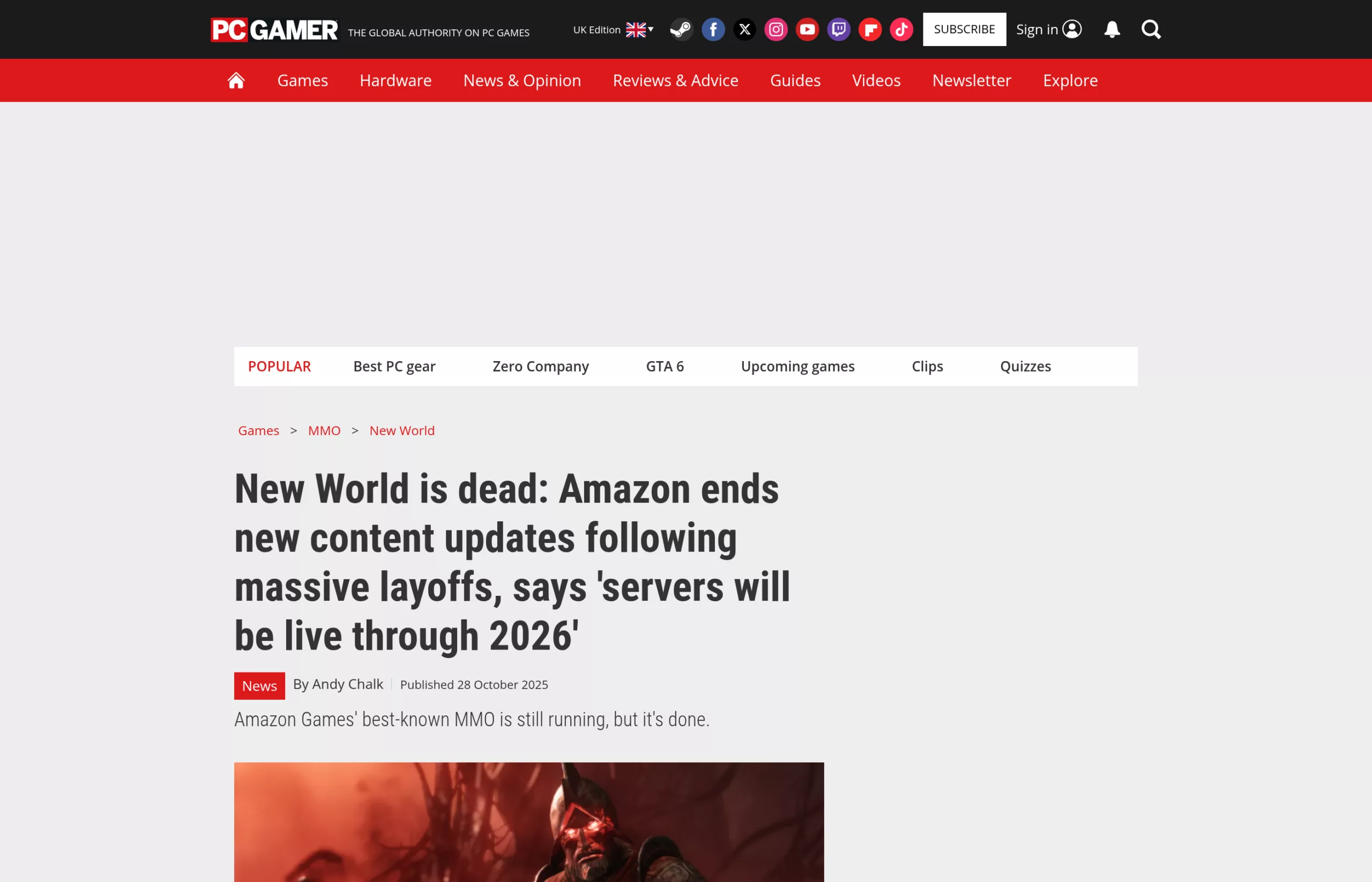 PC Gamer annonce la fin des mises à jour de New World