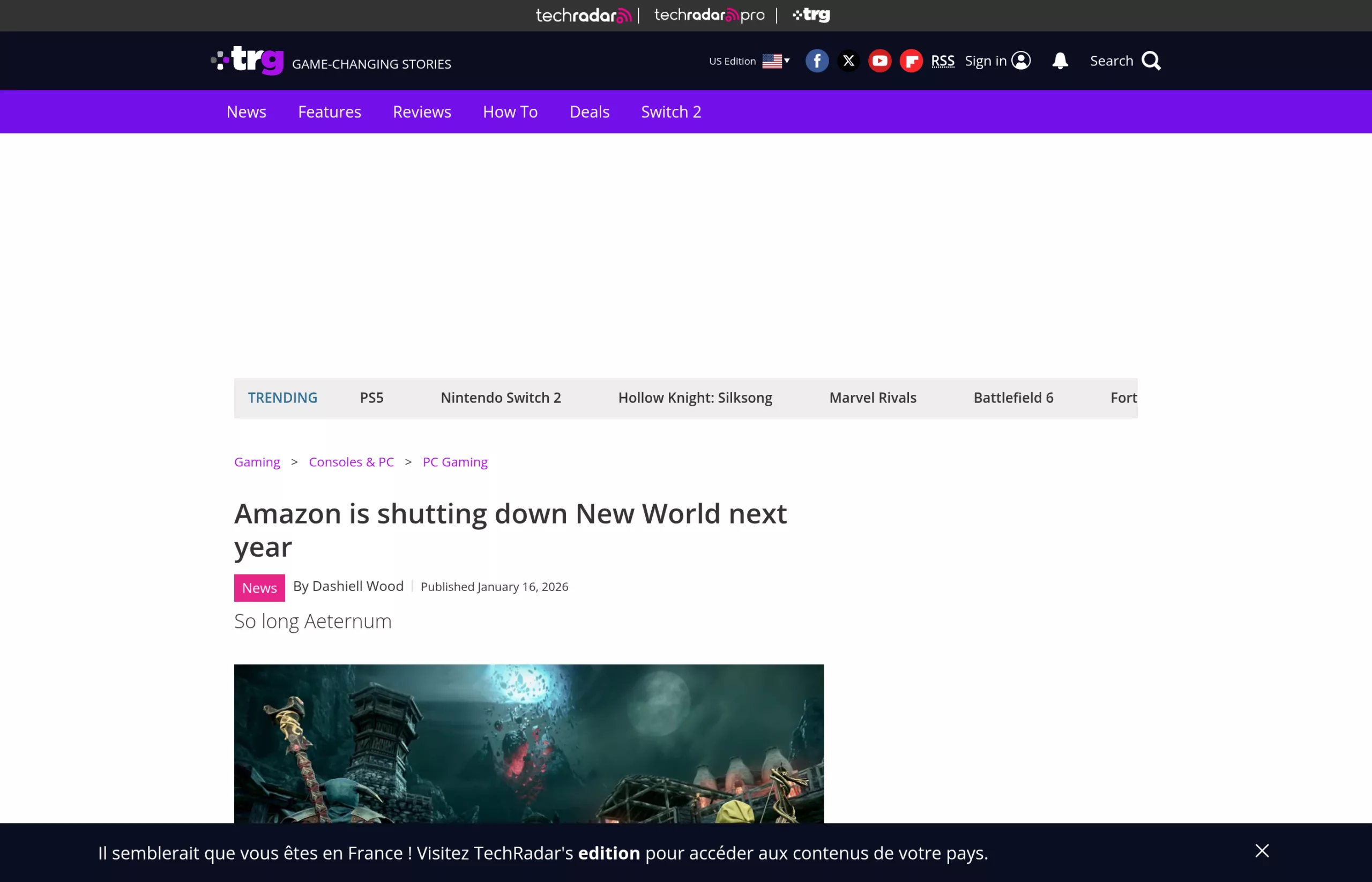 TechRadar annonce la fermeture de New World
