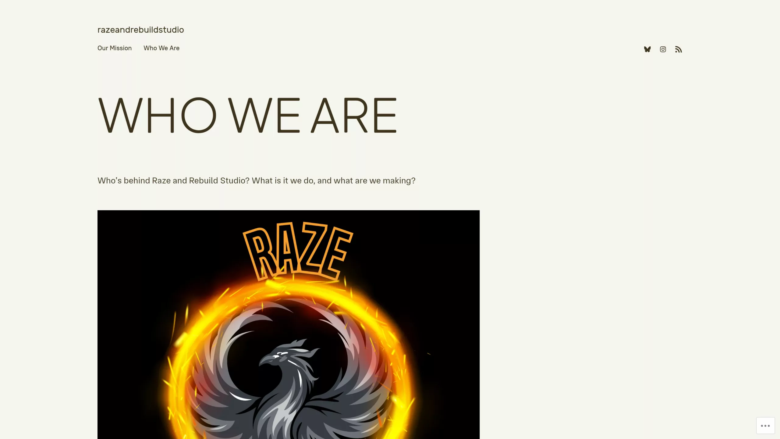 Page Who We Are du site officiel de Raze and Rebuild Studio