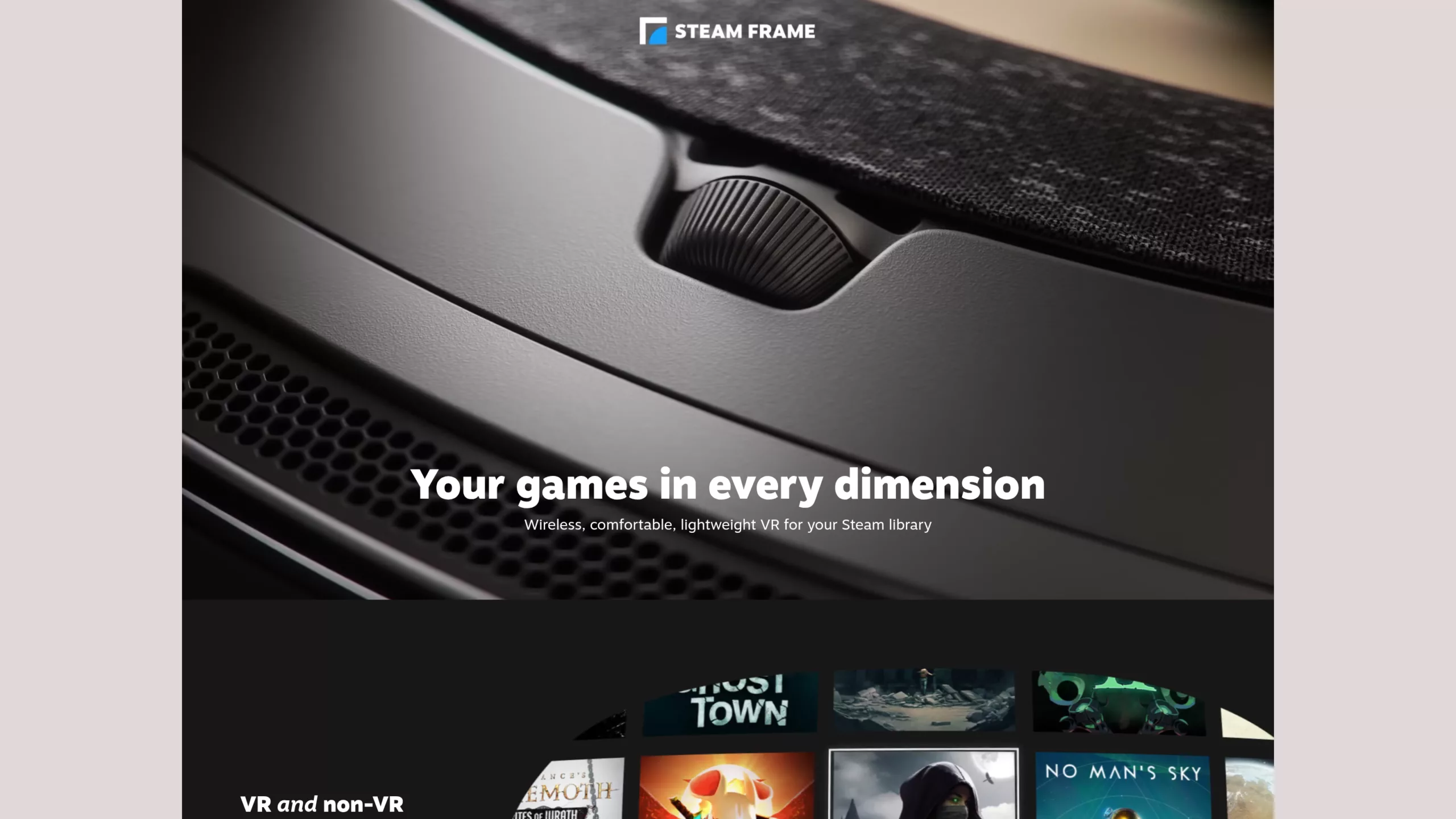 Page officielle du Steam Frame sur Steam, casque en gros plan