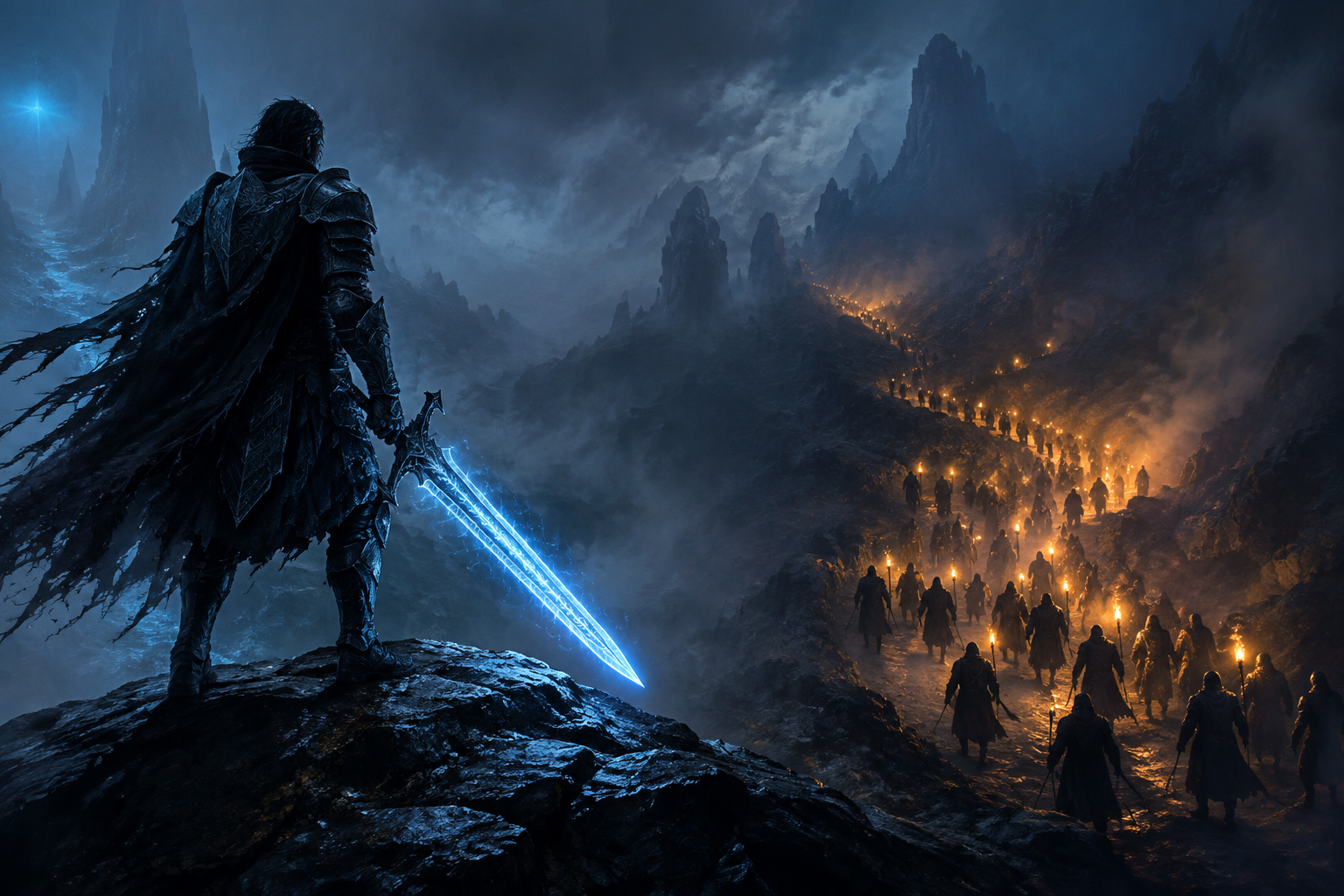 A lone fighter steps away from the crowd of adventurers on Ascension CoA
