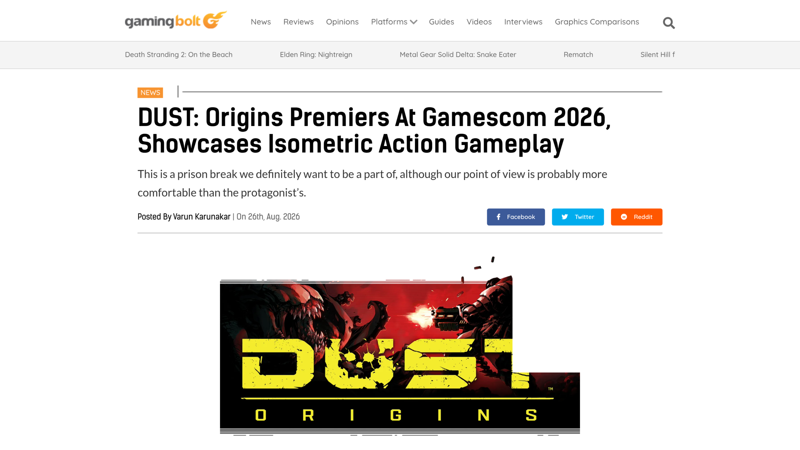 Article GamingBolt sur la premiere de gameplay isometrique de Dust Origins