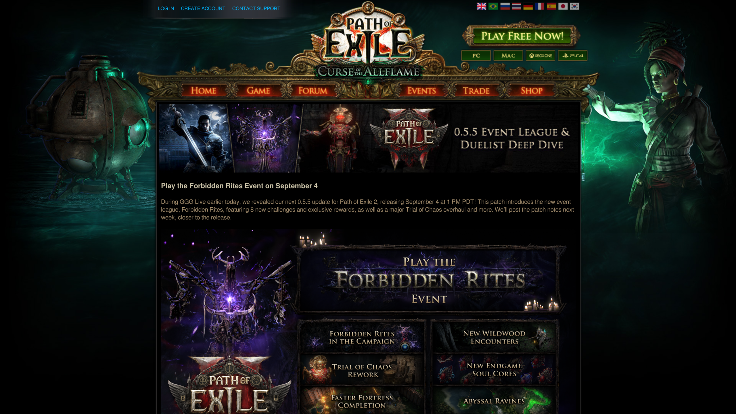 Le communiqué sur le forum officiel, sous la bannière 0.5.5 Event League and Duelist Deep Dive