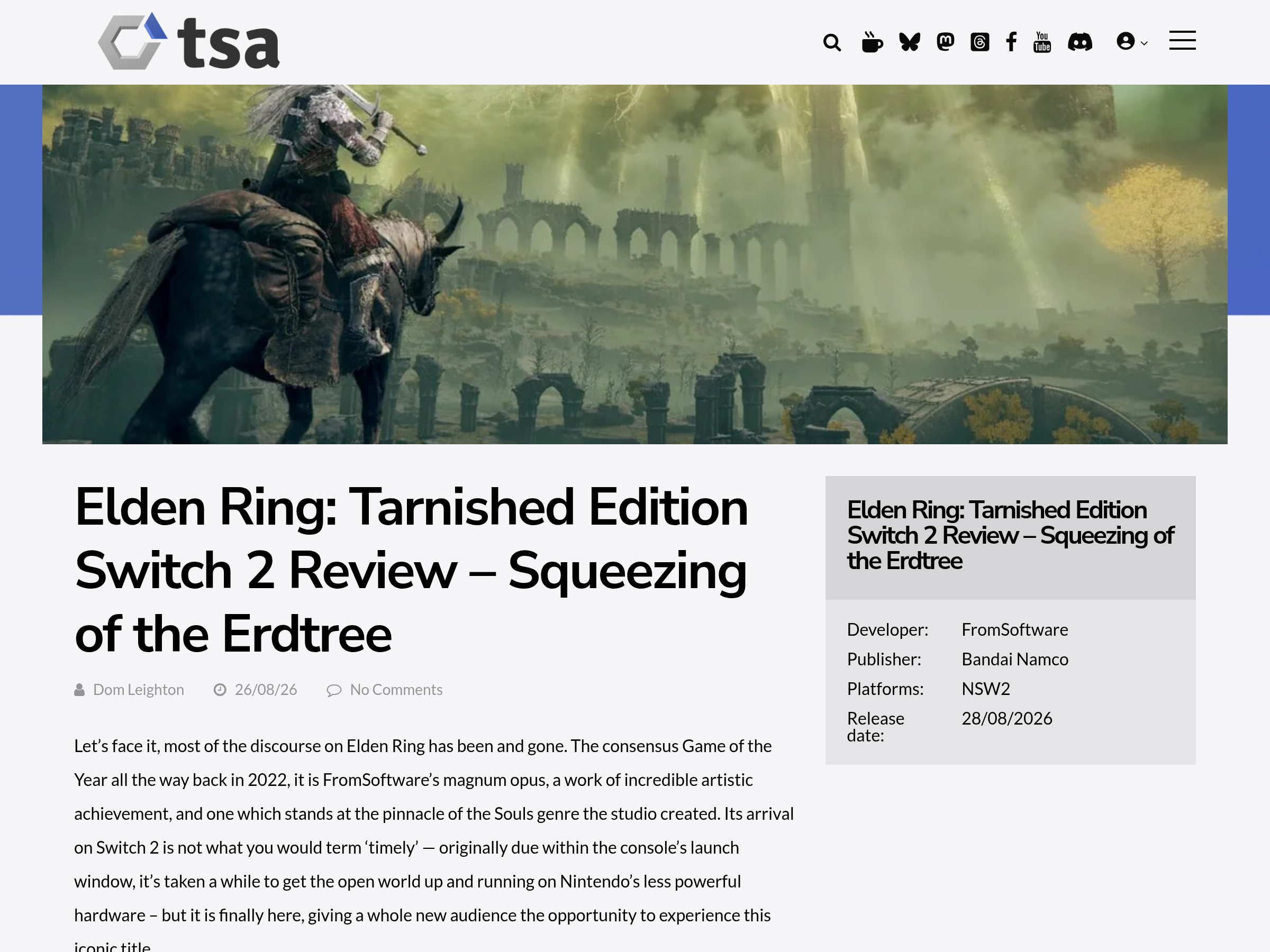 Le test de TheSixthAxis et sa fiche technique : FromSoftware, Bandai Namco, sortie le 28 août 2026