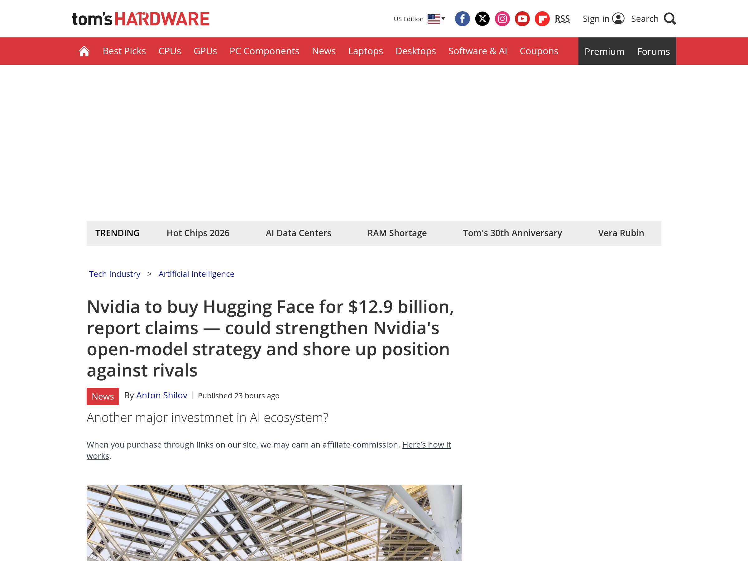 Le titre de Tom's Hardware sur ce que l'opération apporterait à la stratégie de modèles ouverts