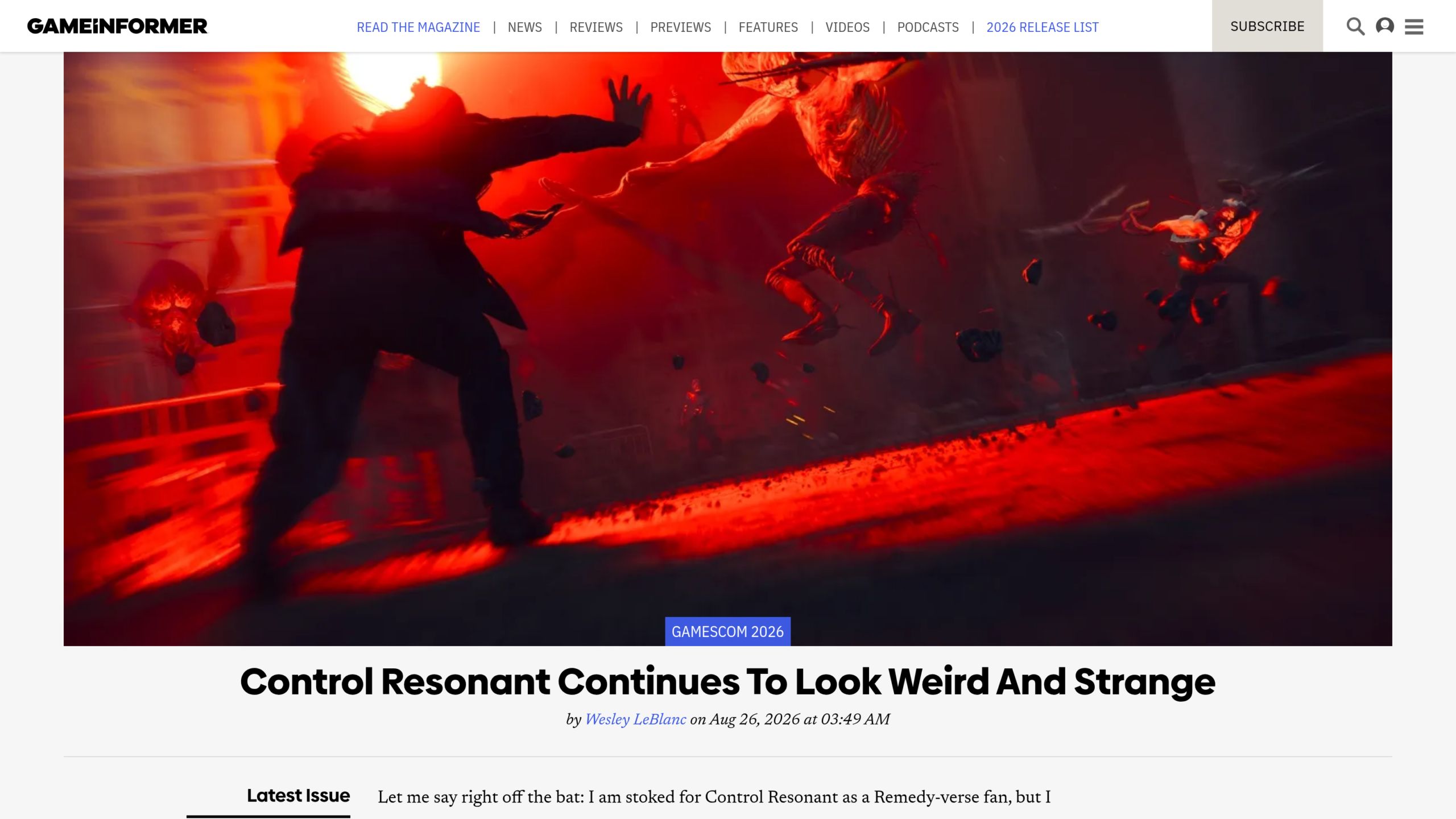 Aperçu de Control Resonant publié par Game Informer depuis la gamescom 2026