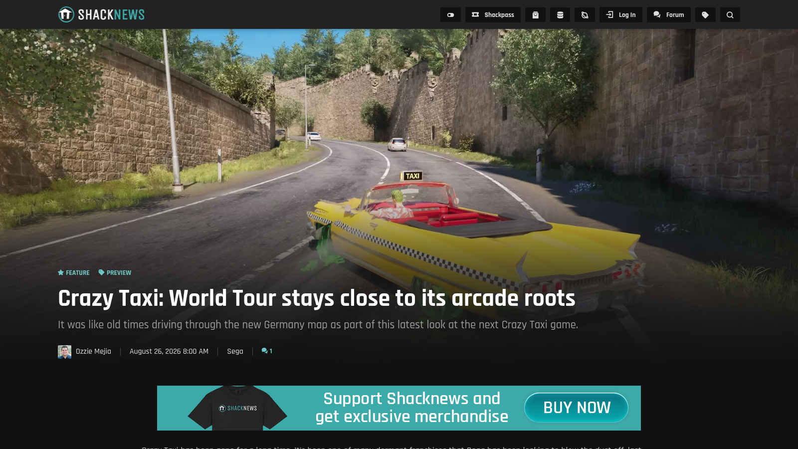Taxi jaune roulant sur une route allemande, capture de la preview de Shacknews consacrée à la carte Allemagne
