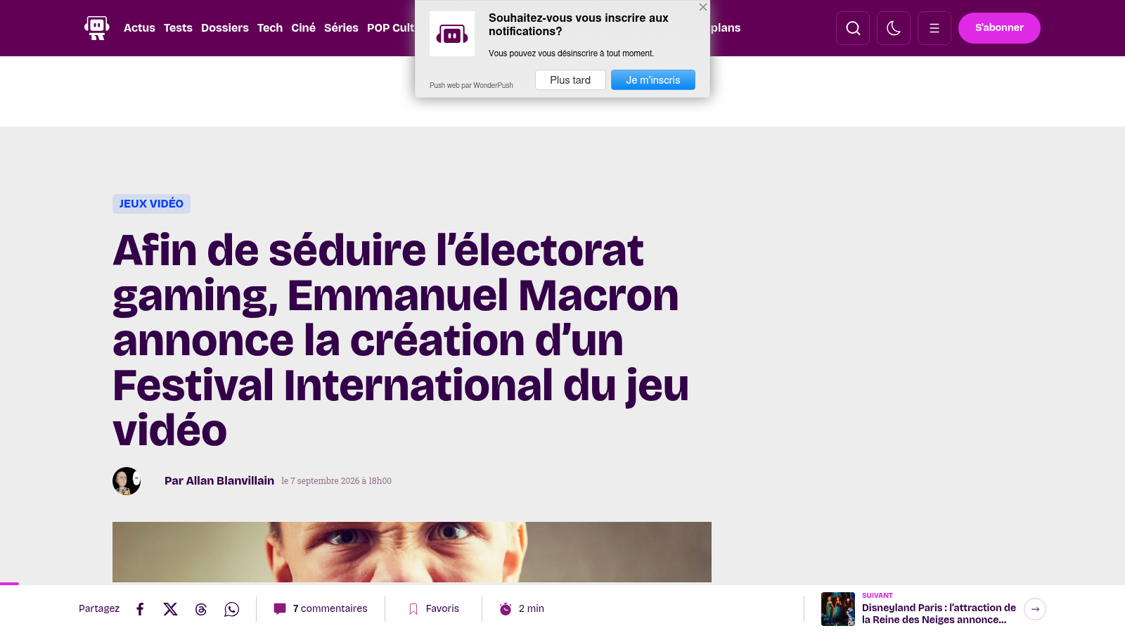 Article du Journal du Geek revenant sur l'annonce d'Emmanuel Macron au Sommet Lumière.