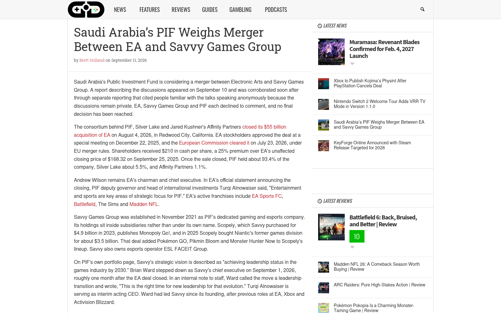 Article de GodIsAGeek détaillant les chiffres du rachat d'EA par le PIF, les parts de Silver Lake et d'Affinity Partners, et les rachats de Savvy Games Group.