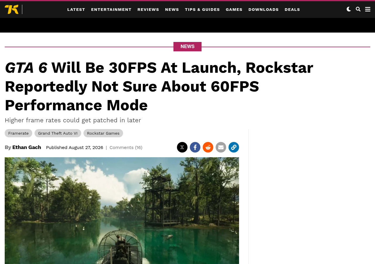 Une de l'article de Kotaku par Ethan Gach : GTA 6 Will Be 30FPS At Launch, Rockstar Reportedly Not Sure About 60FPS Performance Mode, avec une capture d'un hydroglisseur dans un marais