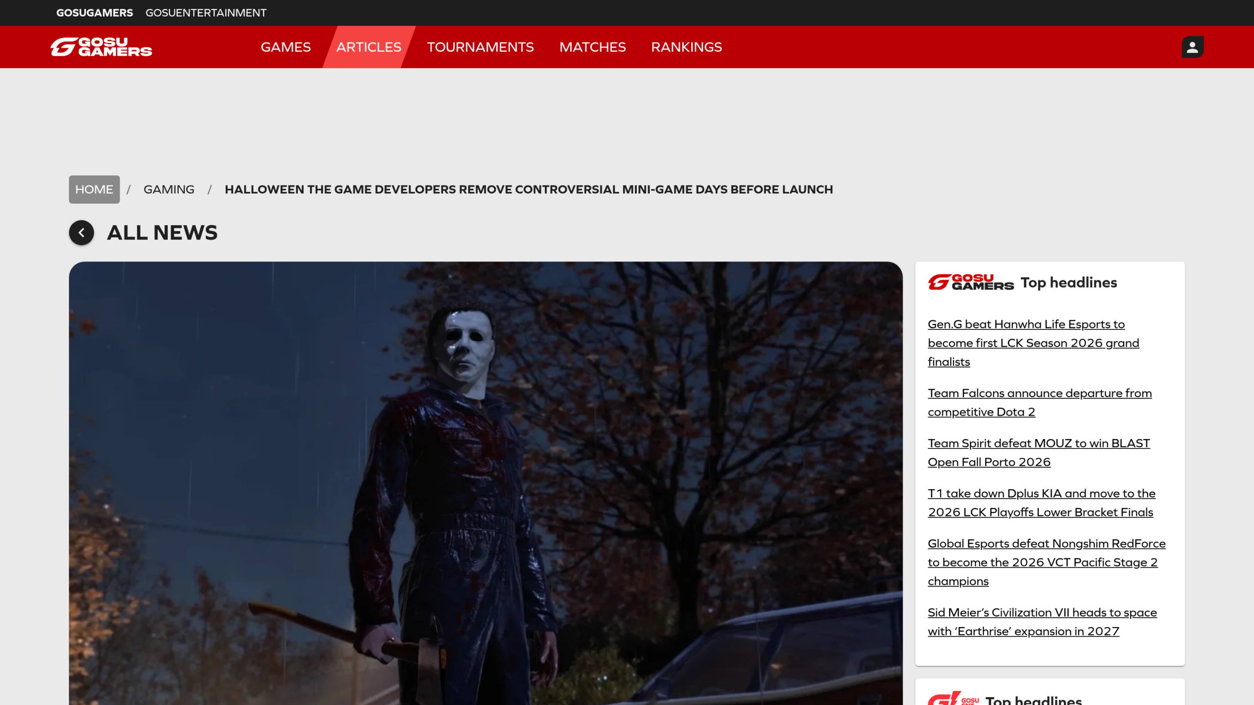 Article de GosuGamers rapportant le retrait du mini-jeu de Halloween The Game