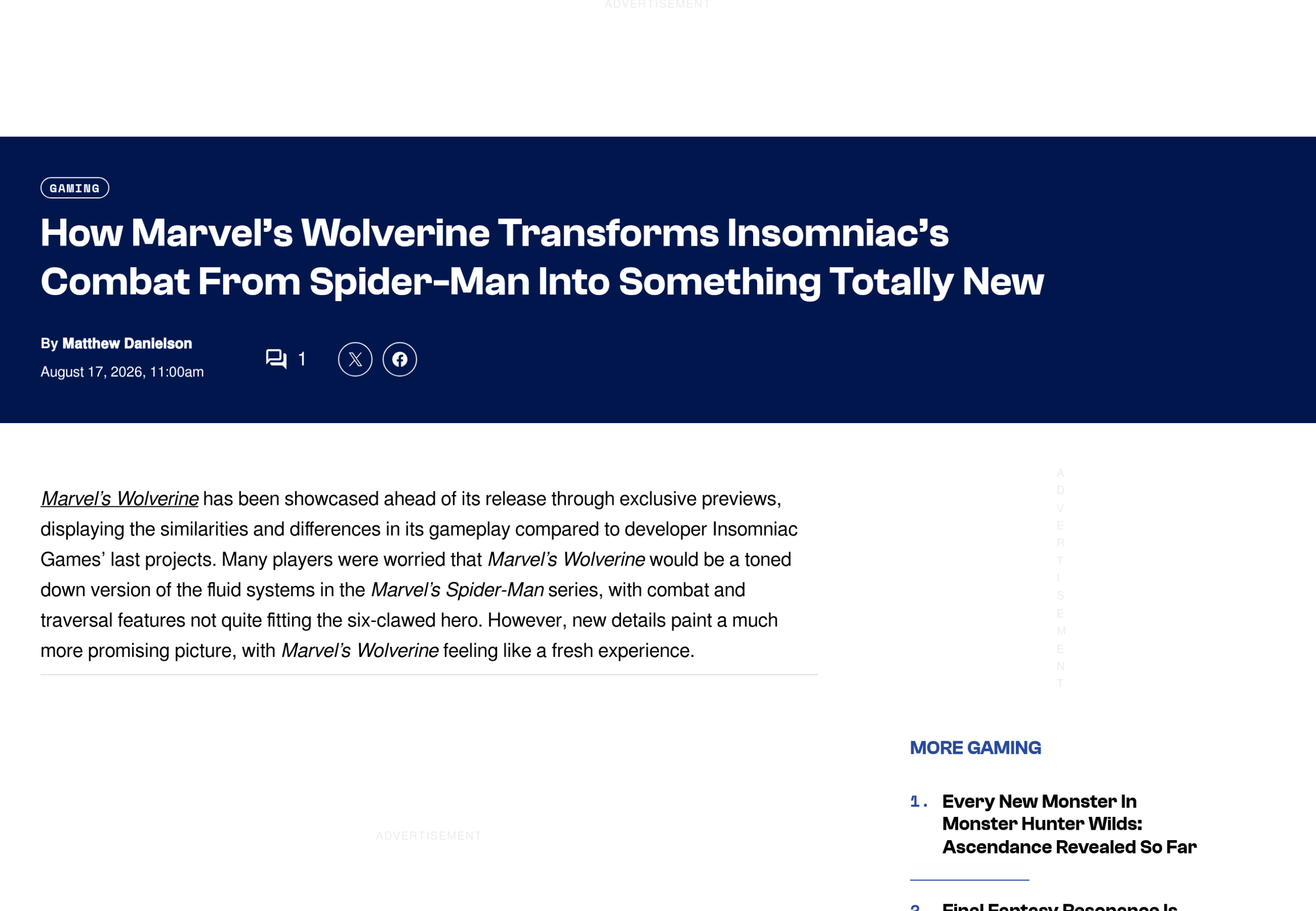 Article de ComicBook analysant en quoi le combat de Marvel's Wolverine diffère de celui de Spider-Man