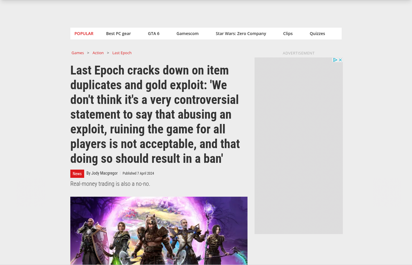 Article de PC Gamer sur les bannissements décidés par Eleventh Hour Games après l'exploit d'or de Last Epoch
