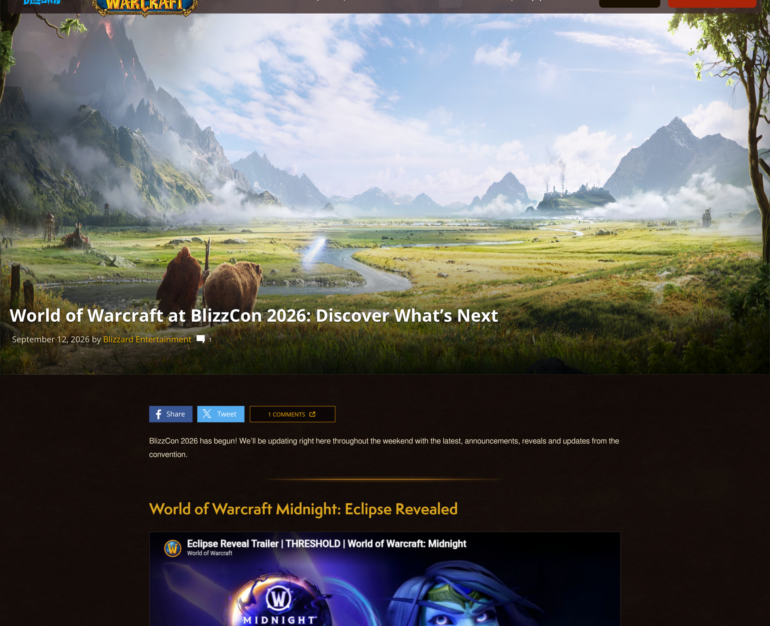 Récapitulatif officiel World of Warcraft at BlizzCon 2026 détaillant Midnight et Forever