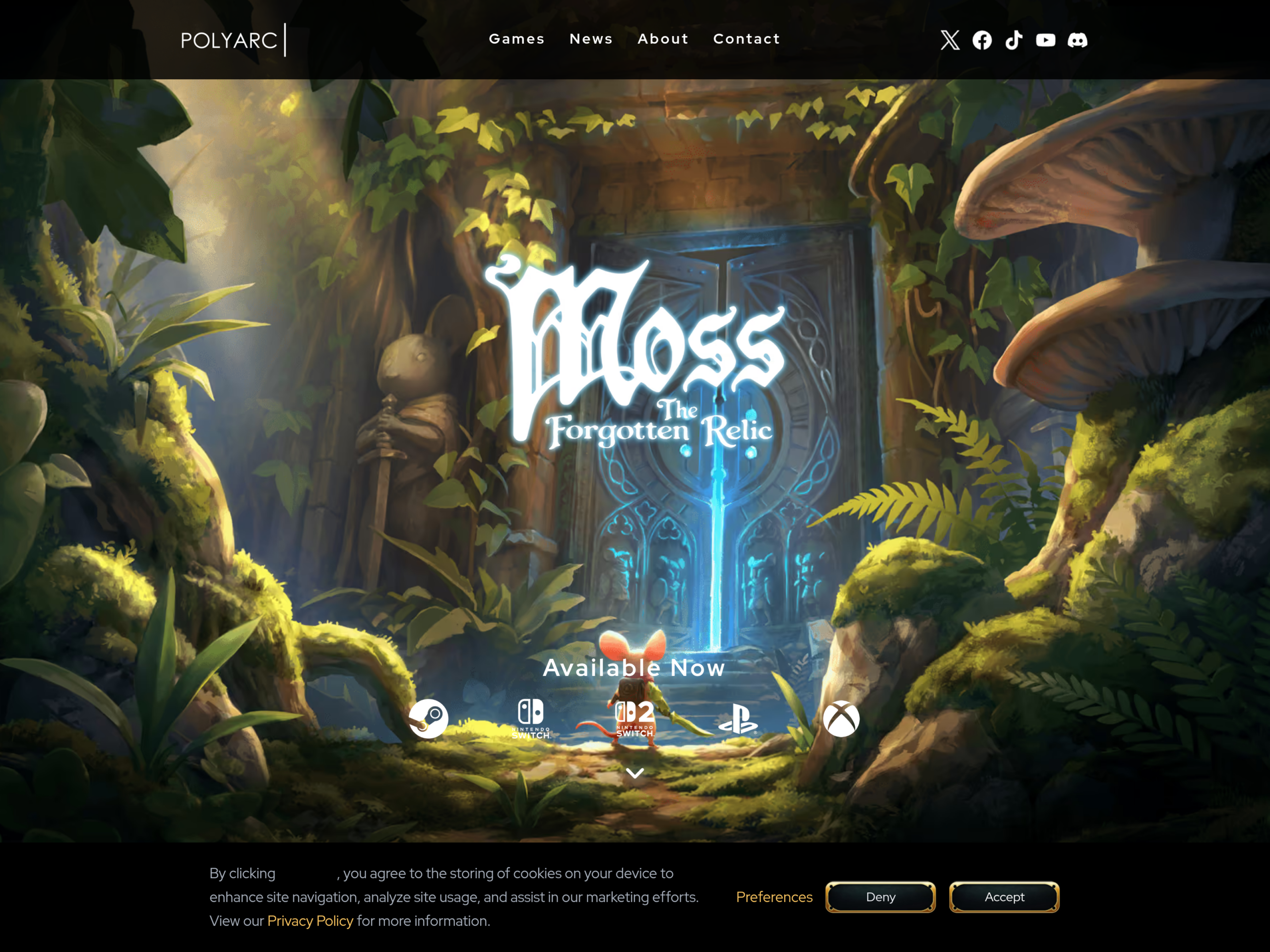 Site officiel du studio Polyarc présentant la série Moss